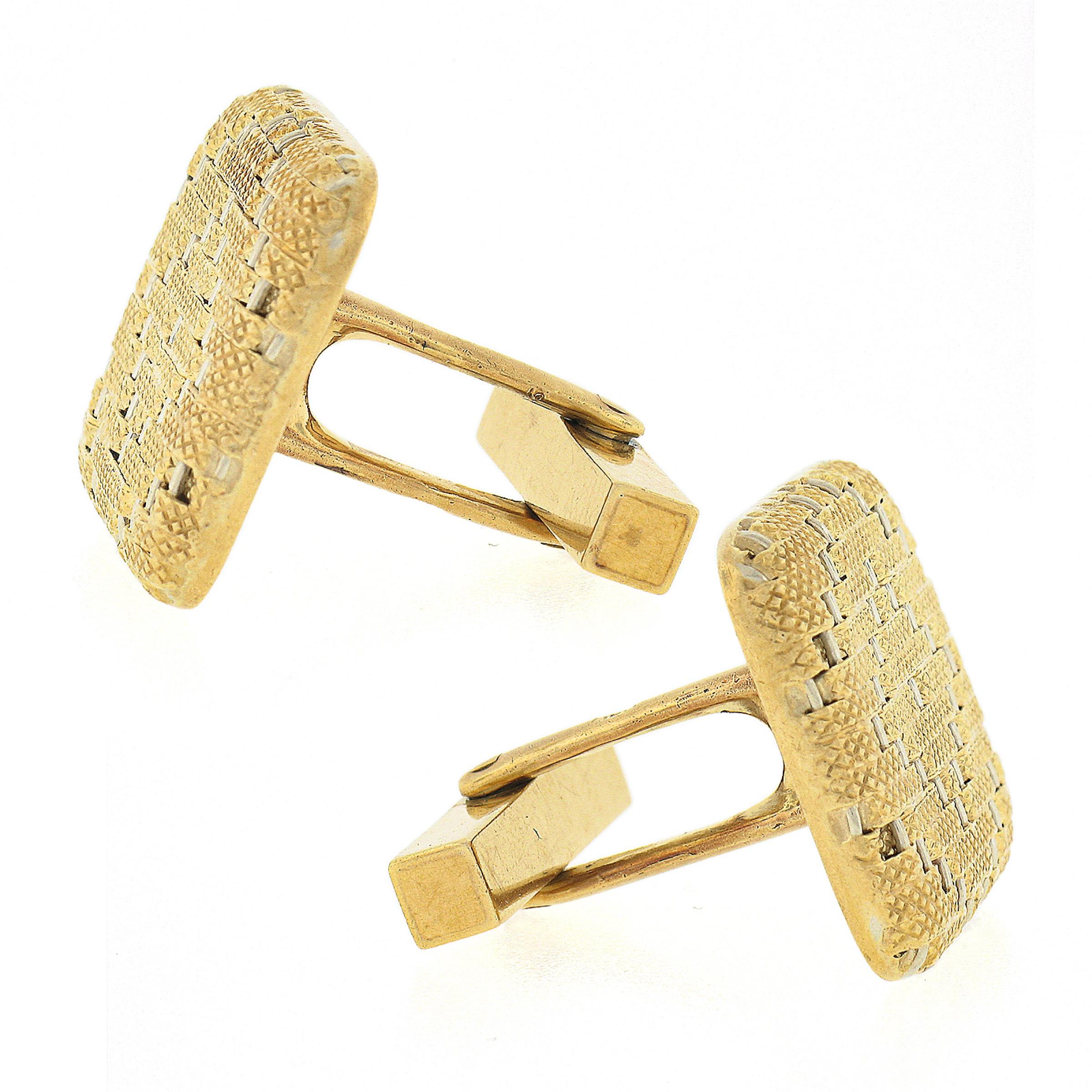 Vintage Tiffany & Co. Men's 18k Two Tone Gold Woven Textured Platter Cuff Links For Sale 2