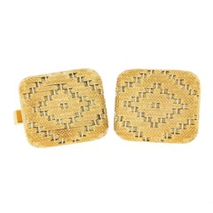 Vintage Tiffany & Co. Men's 18k Two Tone Gold Woven Textured Platter Cuff Links