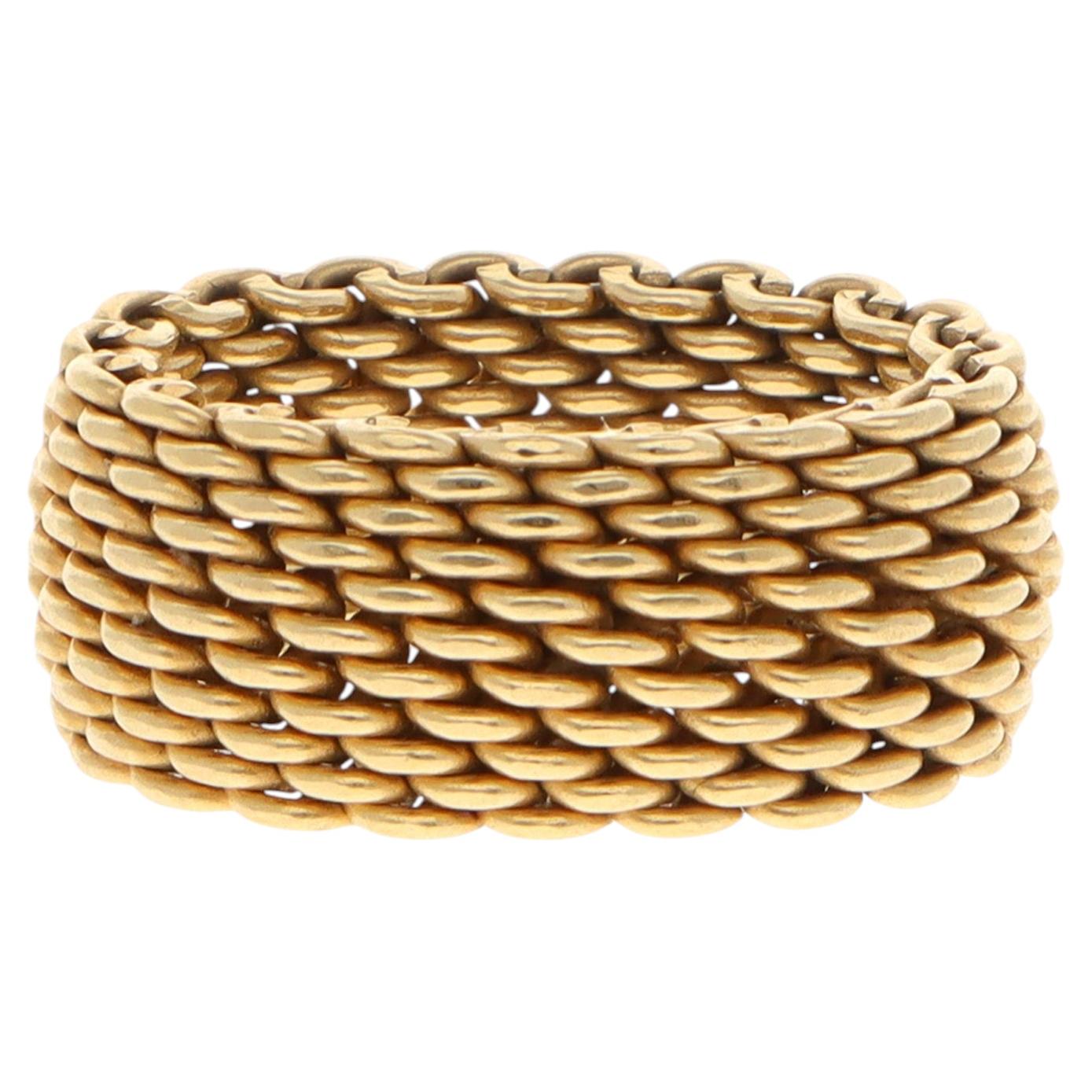 Vintage Tiffany & Co. Bague large « Mesh Somerset » en or jaune en vente