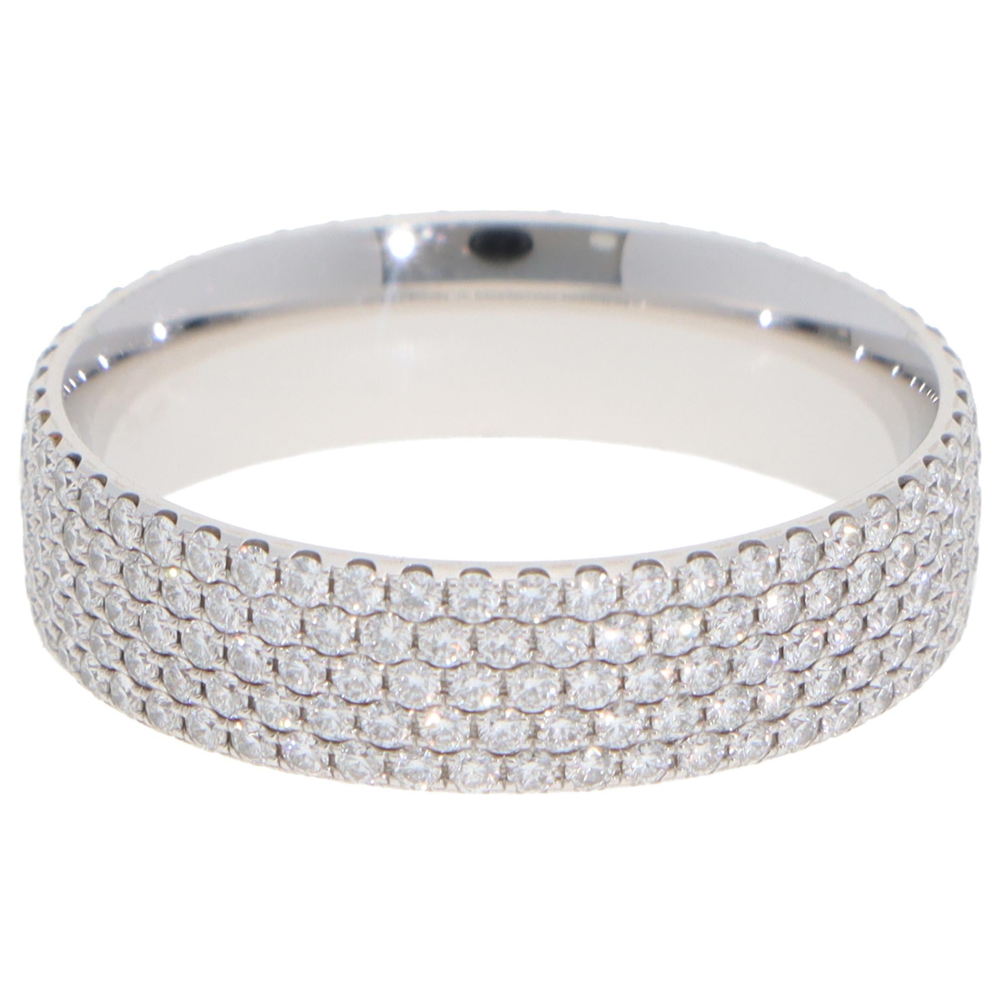A beautiful vintage Tiffany & Co. Metro diamond five-row ring set in 18k white gold.

The ring is composed of around 250 round brilliant-cut diamonds, pavé set securely in a five-row pattern within a 5-millimetre polished band. It looks fantastic in