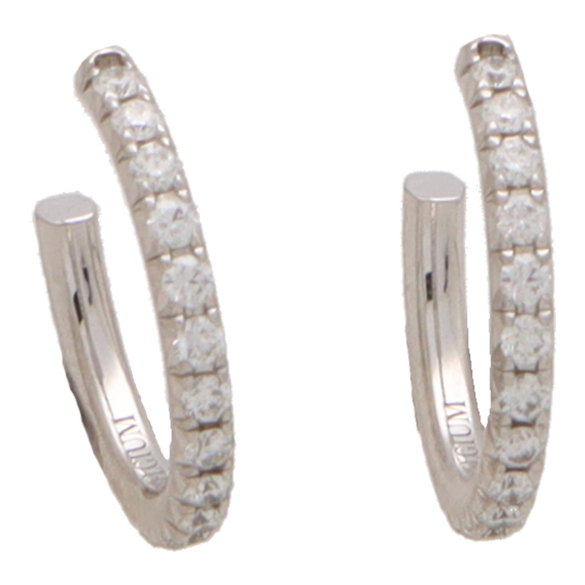 Round Cut Vintage Tiffany & Co. 'Metro' Diamond Hoop Earrings in 18k White Gold For Sale