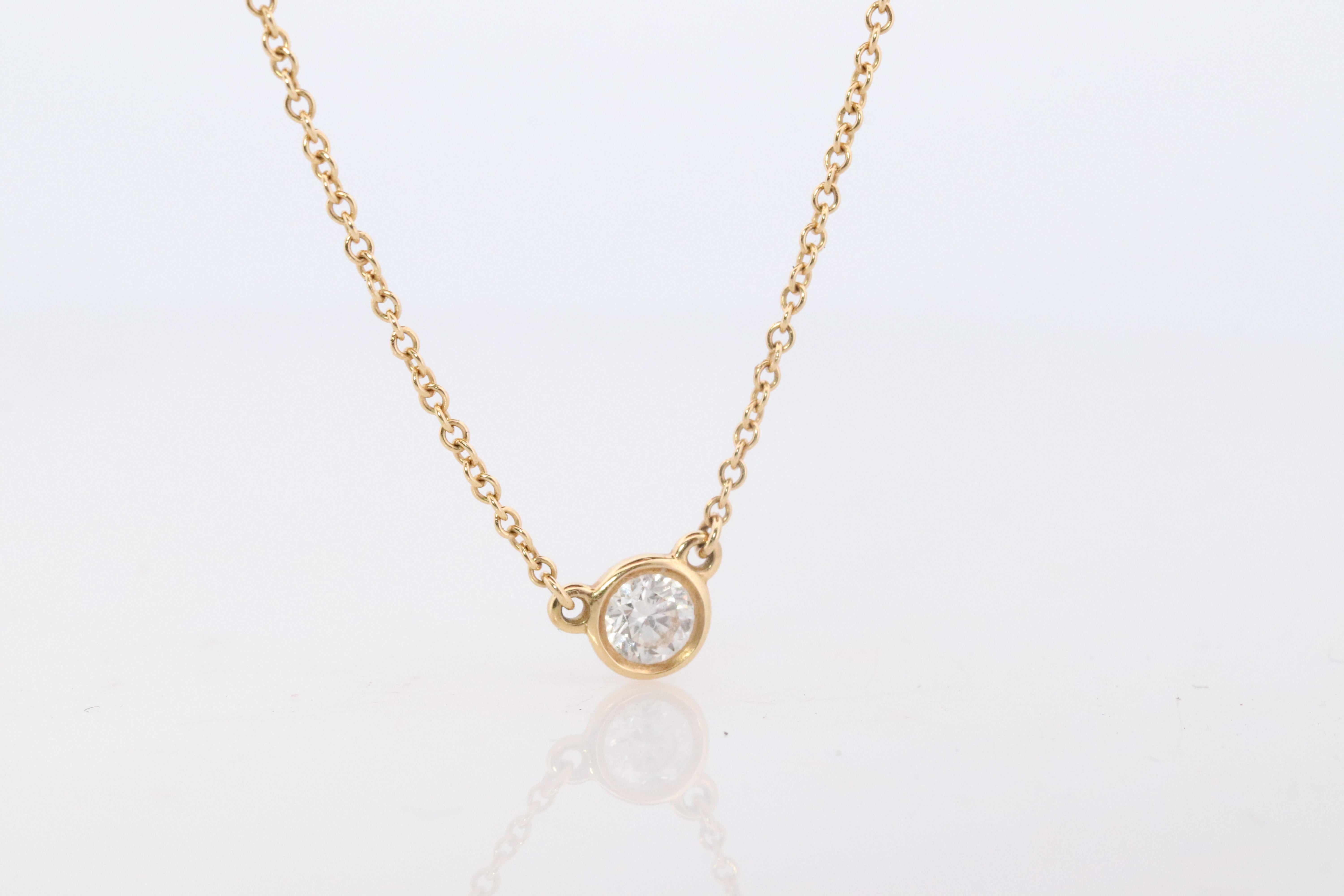 Modern Vintage Tiffany Co Necklace Elsa Peretti Diamond by the Yard 0.30ct Solitaire 1P For Sale
