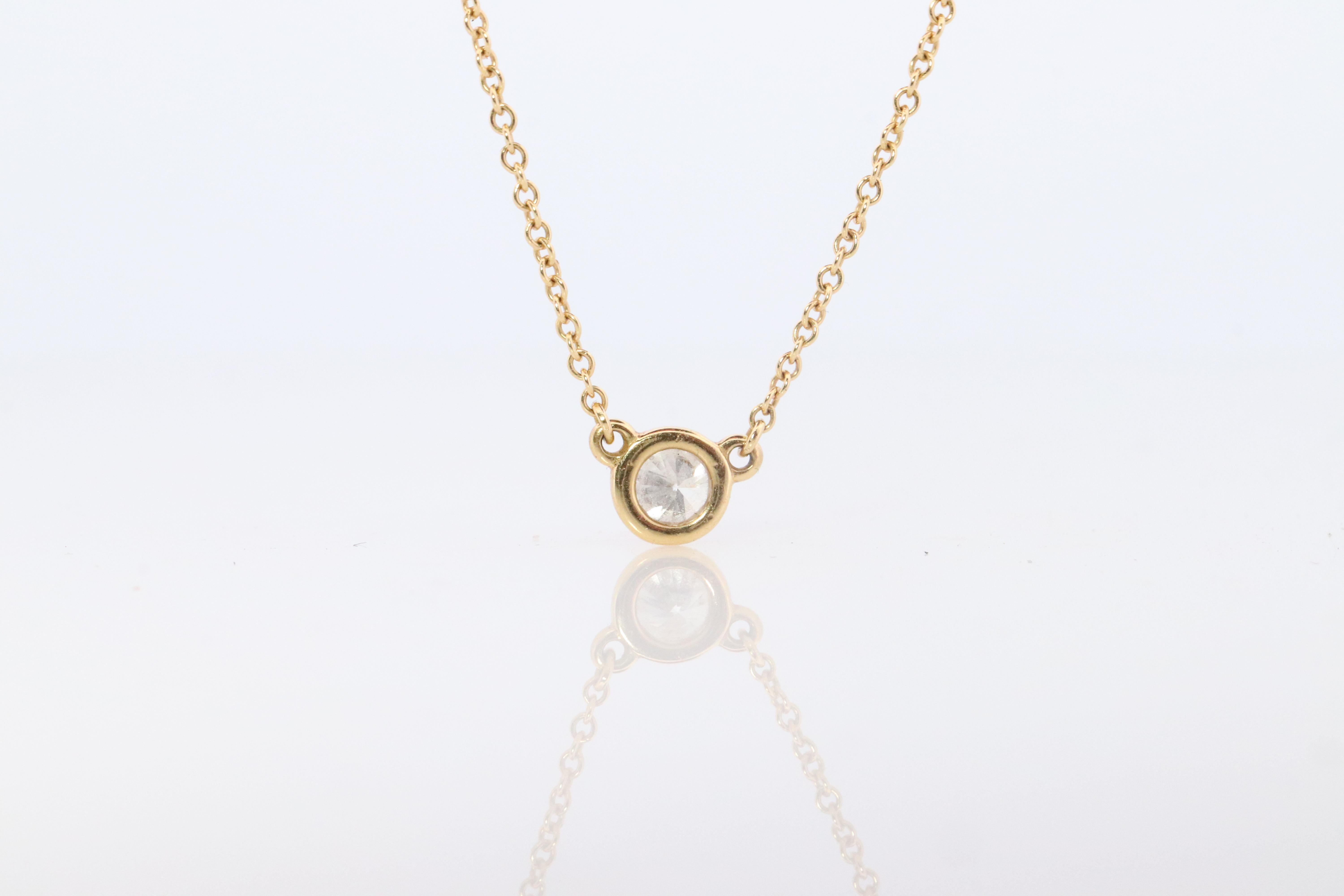 Round Cut Vintage Tiffany Co Necklace Elsa Peretti Diamond by the Yard 0.30ct Solitaire 1P For Sale