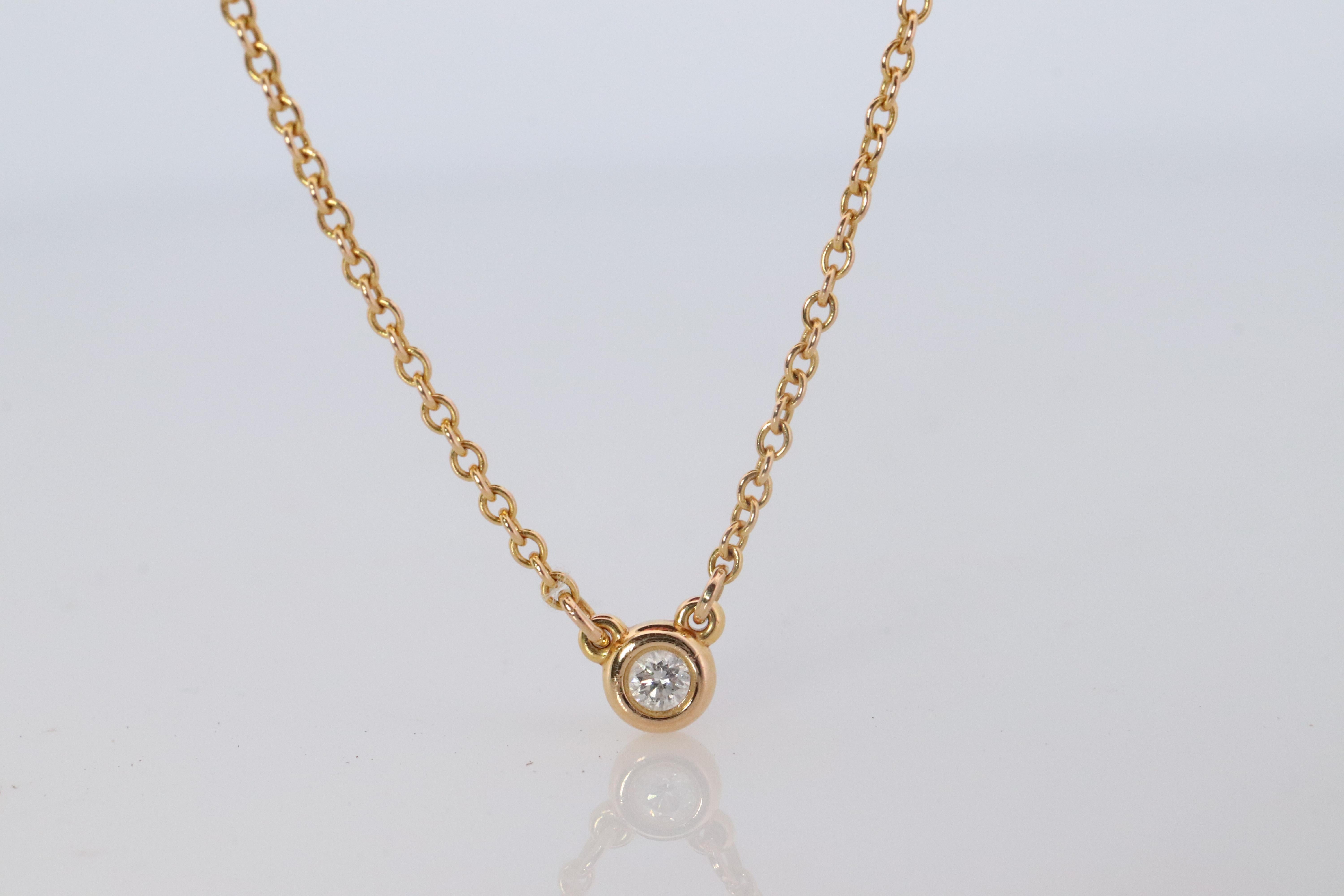 Modern Vintage Tiffany Co Necklace. Elsa Peretti Diamond by the Yard Solitaire 1P For Sale
