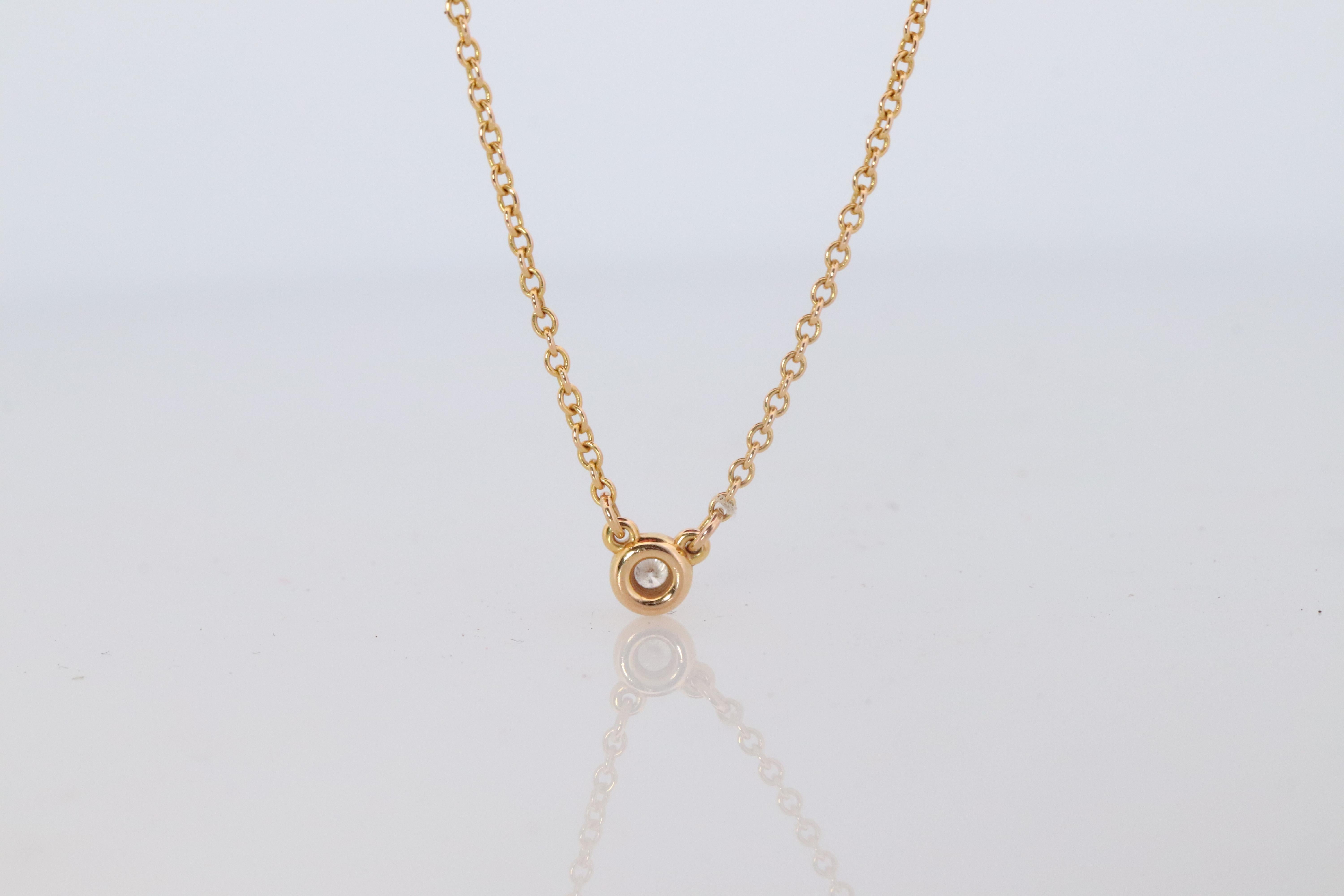 Round Cut Vintage Tiffany Co Necklace. Elsa Peretti Diamond by the Yard Solitaire 1P