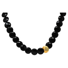 Vintage Tiffany & Co. Onyx 18 Karat Yellow Gold Mod Circle Bead Strand Necklace