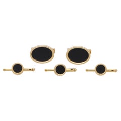 Vintage Tiffany & Co. Onyx Cufflink and Stud Dress Set in 14k Yellow Gold