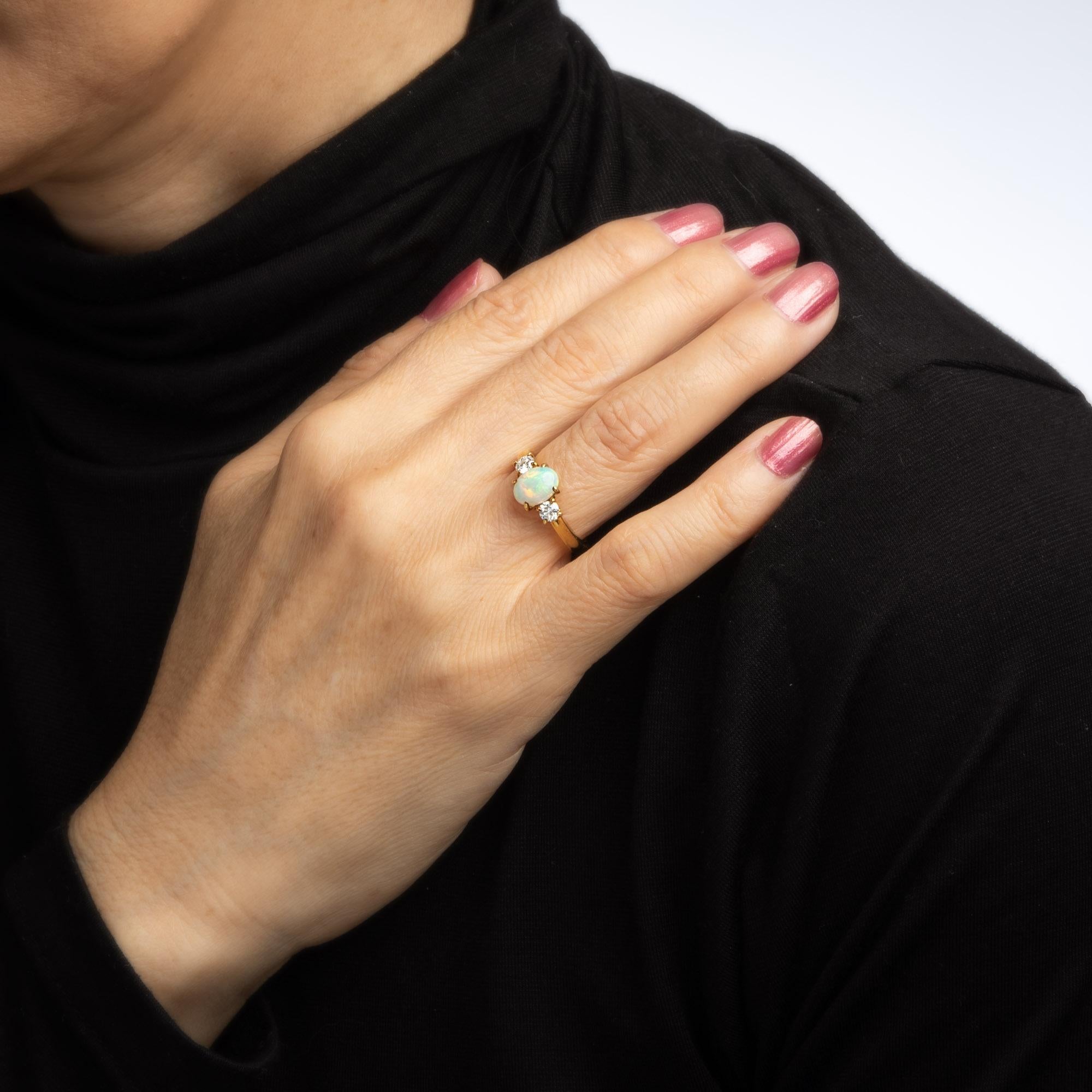 Modern Vintage Tiffany & Co. Opal Diamond Ring Estate Fine Signed Jewelry