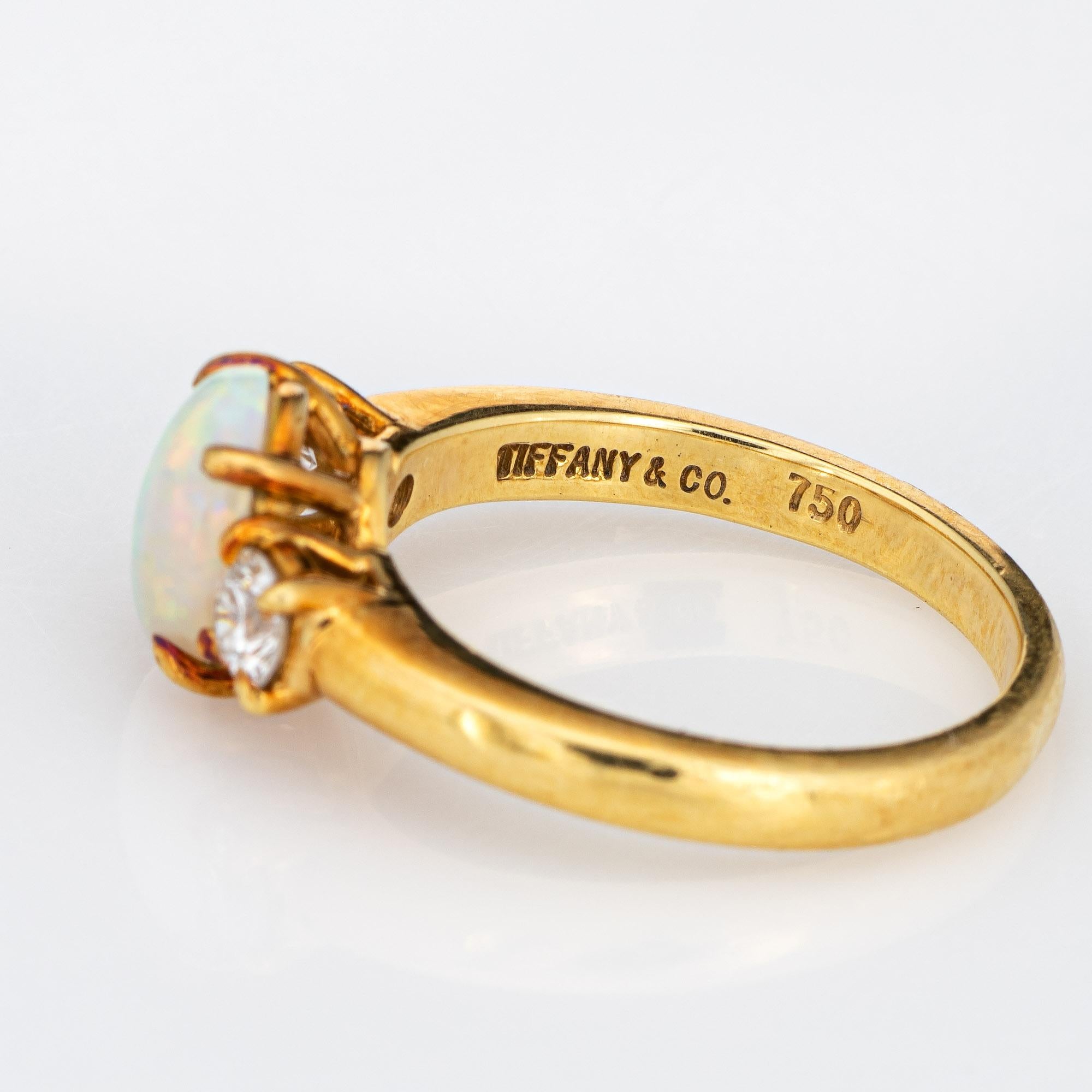 Cabochon Vintage Tiffany & Co. Opal Diamond Ring Estate Fine Signed Jewelry