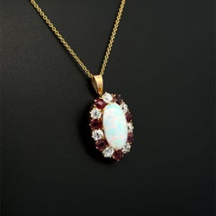 Vintage TIFFANY & CO Opal, Ruby and OEC Diamond Gold Pendant Necklace
