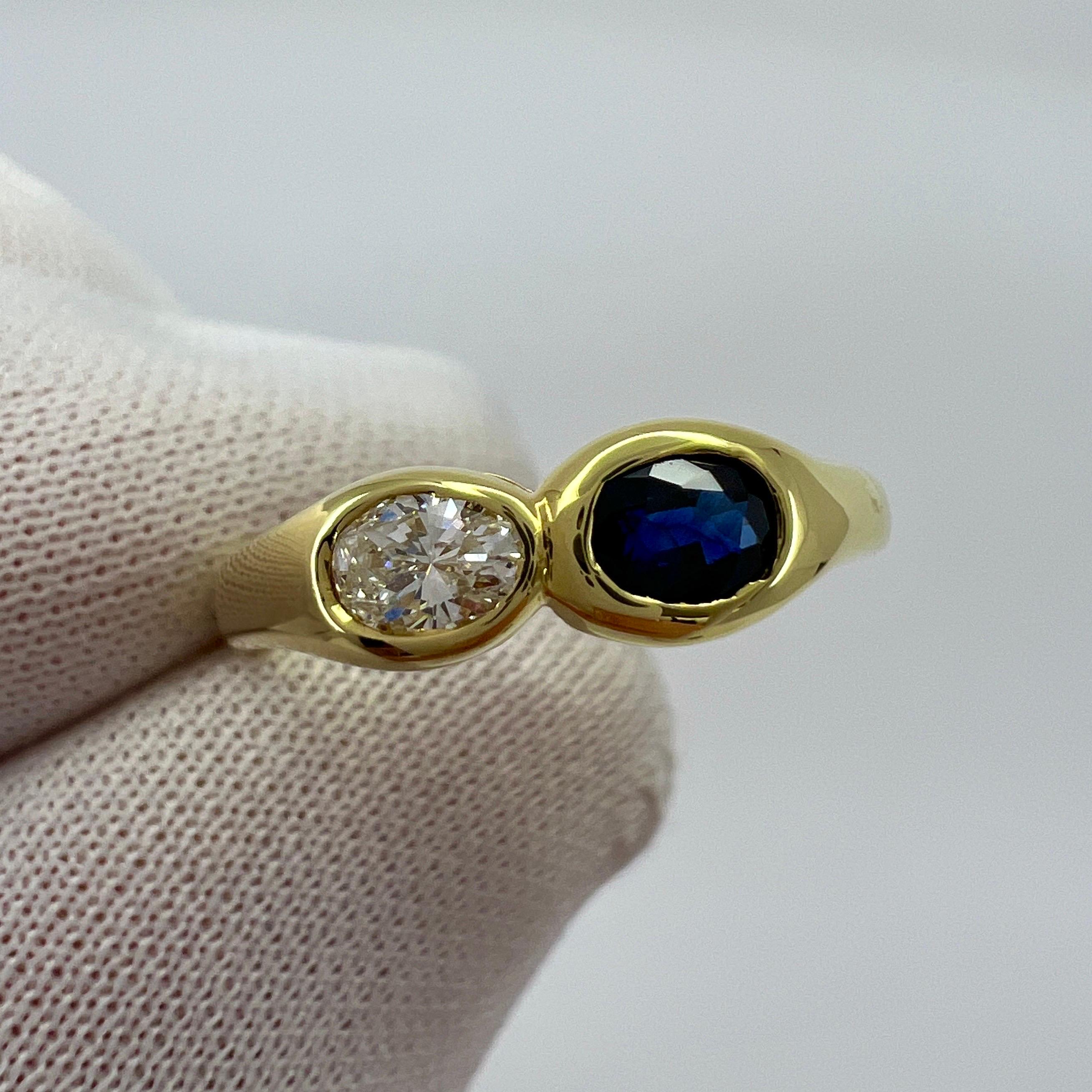 Vintage Tiffany & Co. Oval Cut Blue Sapphire & Diamond 18k Yellow Gold Ring 5