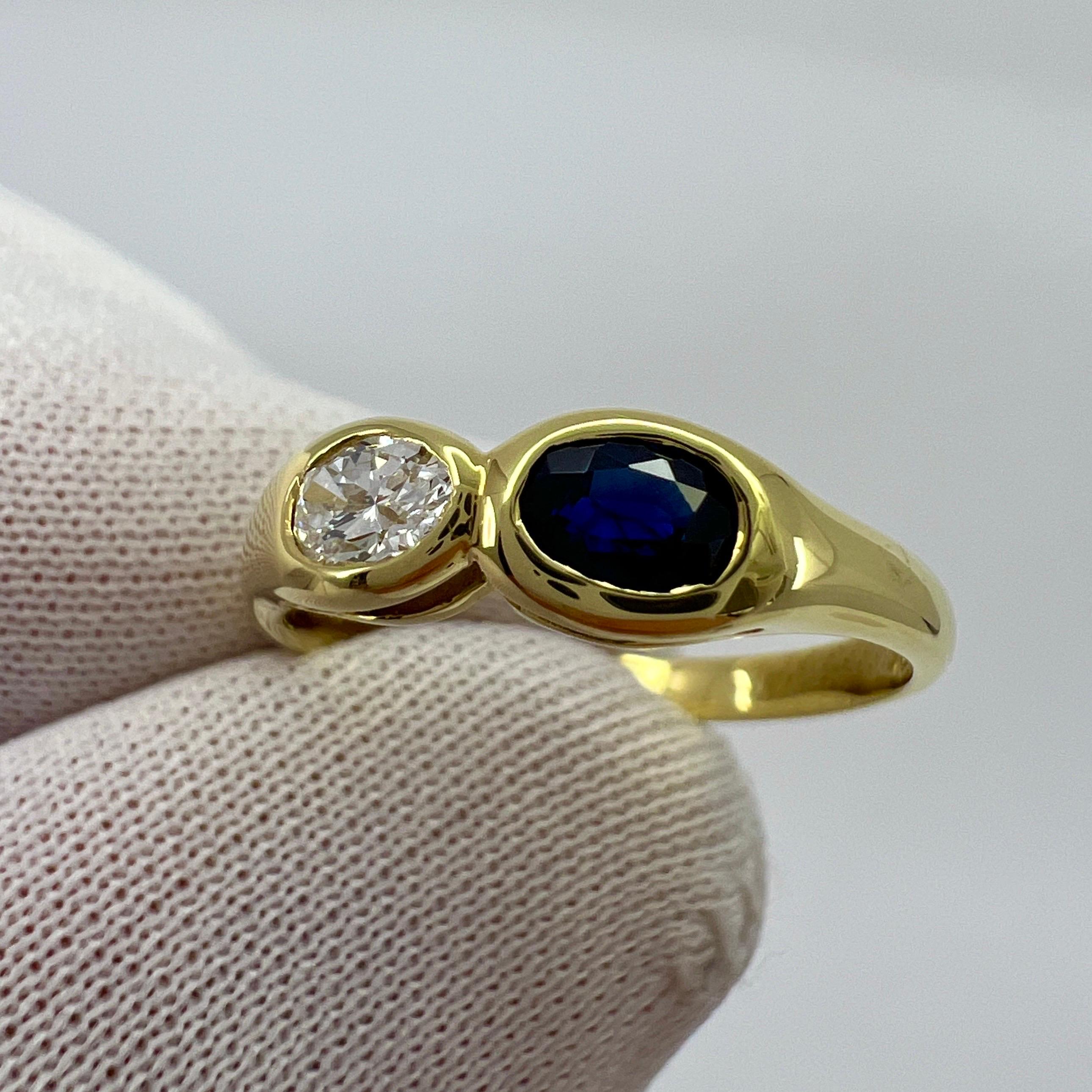 Women's Vintage Tiffany & Co. Oval Cut Blue Sapphire & Diamond 18k Yellow Gold Ring