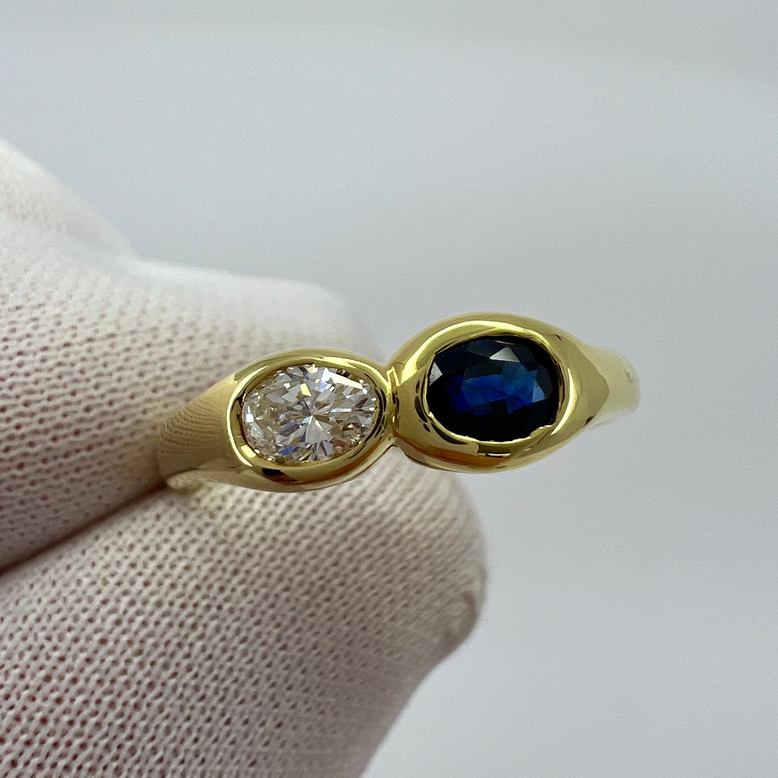 Vintage Tiffany & Co. Oval Cut Blue Sapphire & Diamond 18k Yellow Gold Ring 1