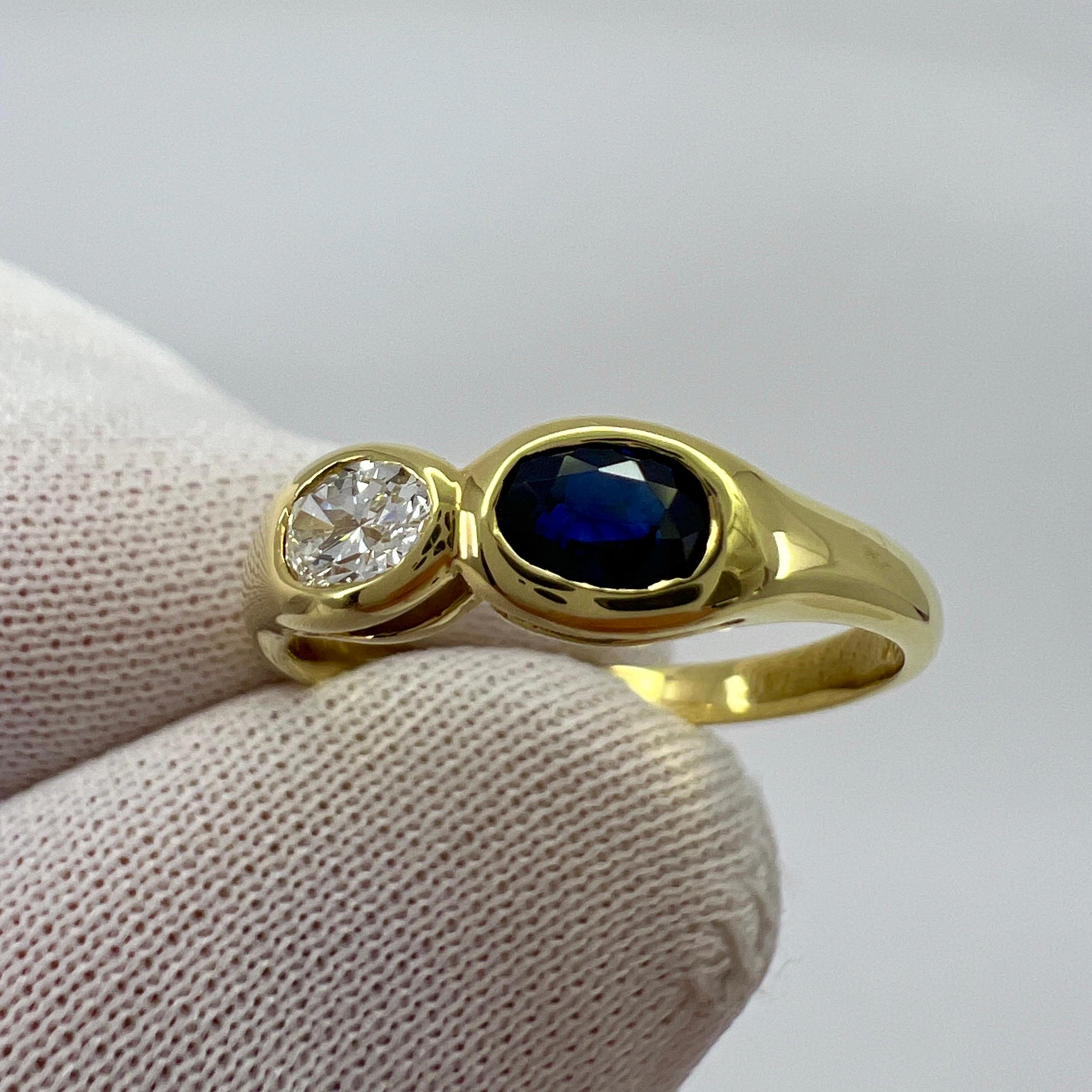 Vintage Tiffany & Co. Oval Cut Blue Sapphire & Diamond 18k Yellow Gold Ring 2