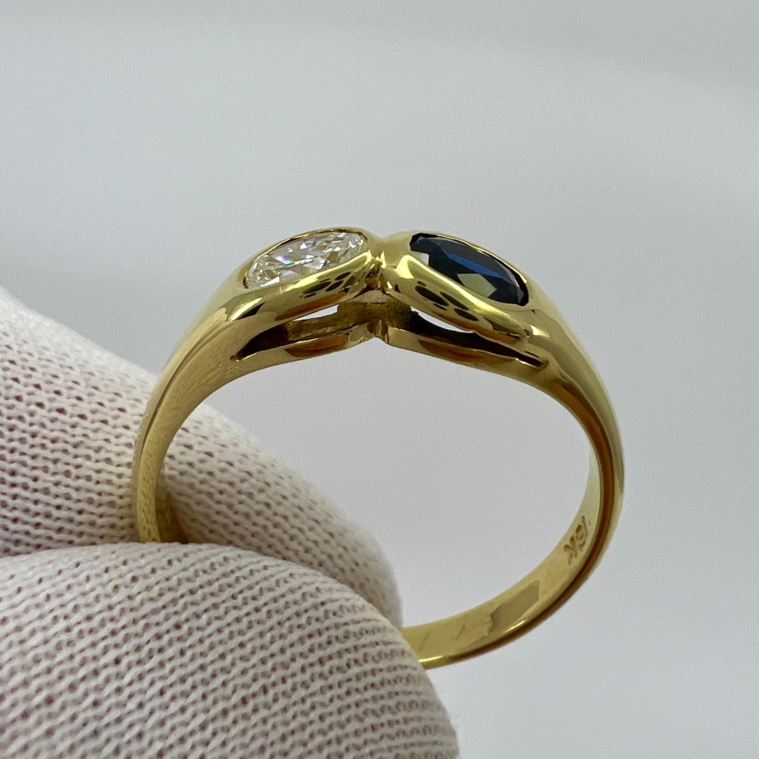 Vintage Tiffany & Co. Oval Cut Blue Sapphire & Diamond 18k Yellow Gold Ring 3