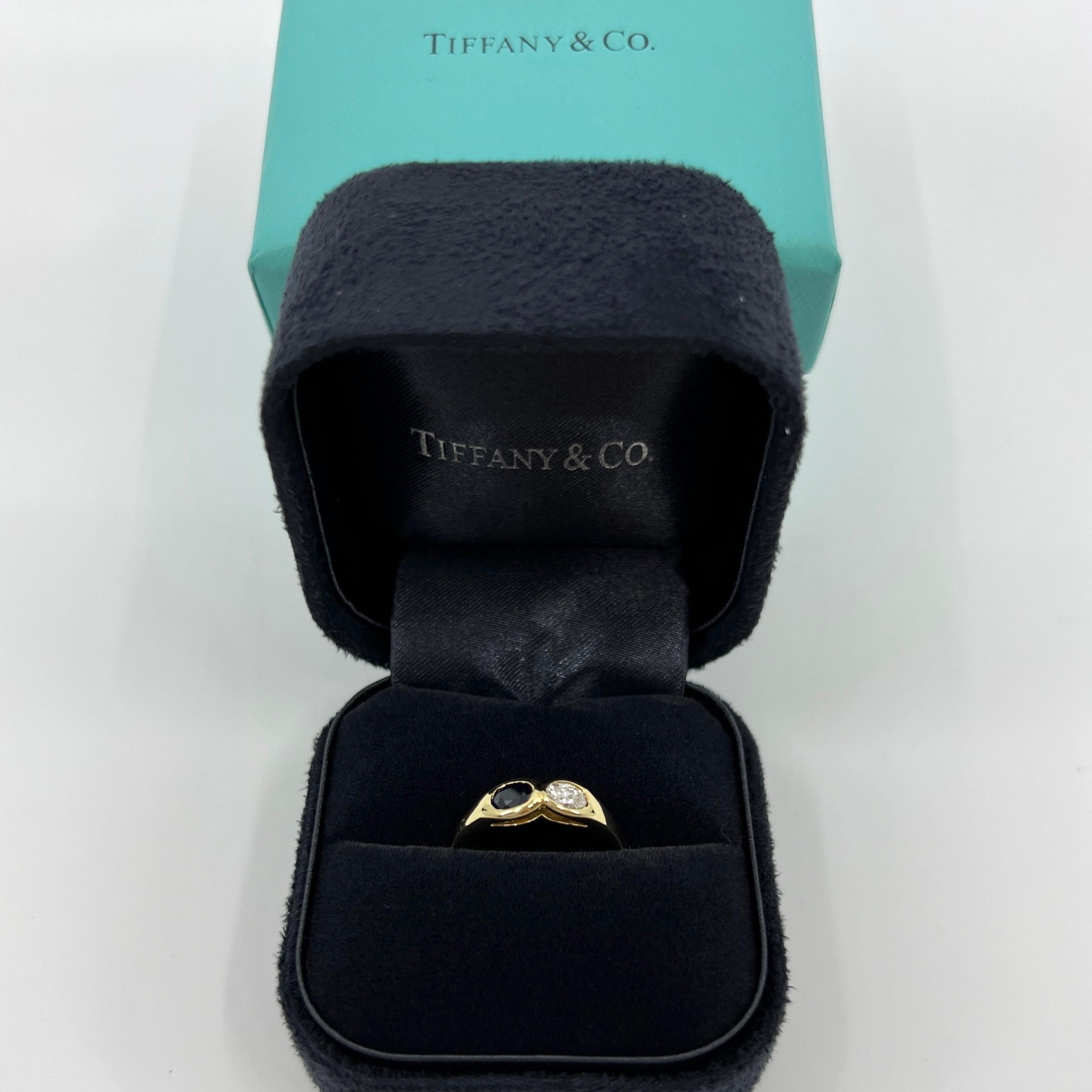Vintage Tiffany & Co. Oval Cut Blue Sapphire & Diamond 18k Yellow Gold Ring 4