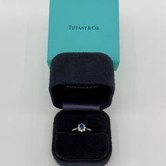 Vintage Tiffany & Co Oval Royal Blue Sapphire Diamond Platinum Halo Cluster Ring