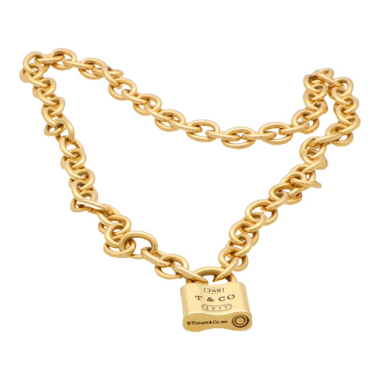 Modern Vintage Tiffany & Co Padlock Necklace in 18k Yellow Gold For Sale