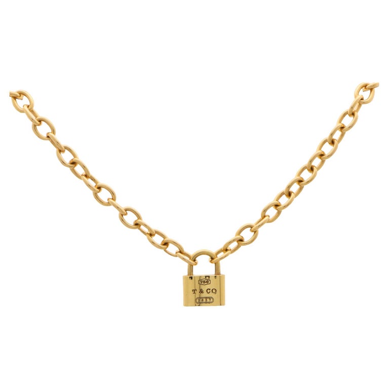 Vintage Tiffany and Co Padlock Necklace in 18k Yellow Gold For Sale at