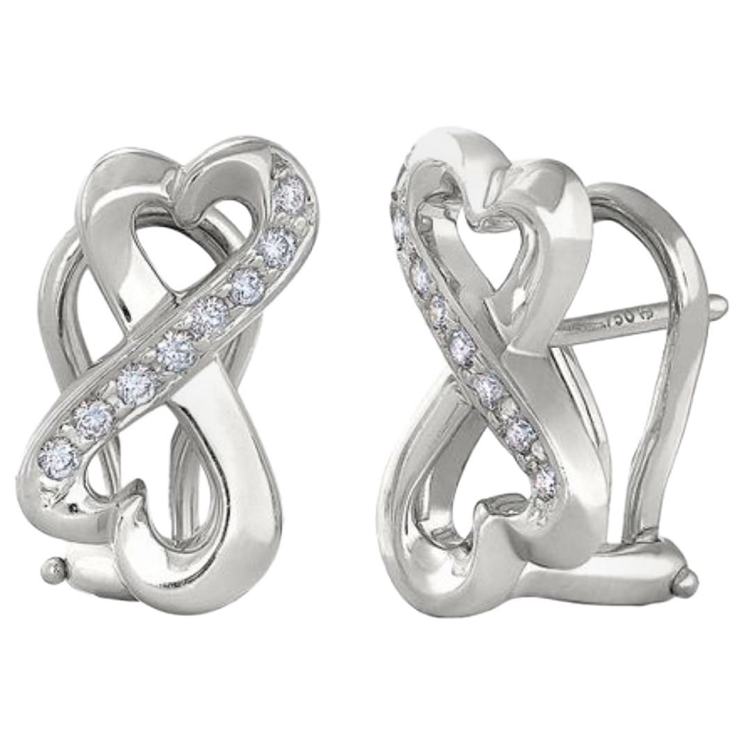 Vintage Tiffany & Co. Paloma Picasso 18 Karat White Gold Diamond Heart Earrings For Sale