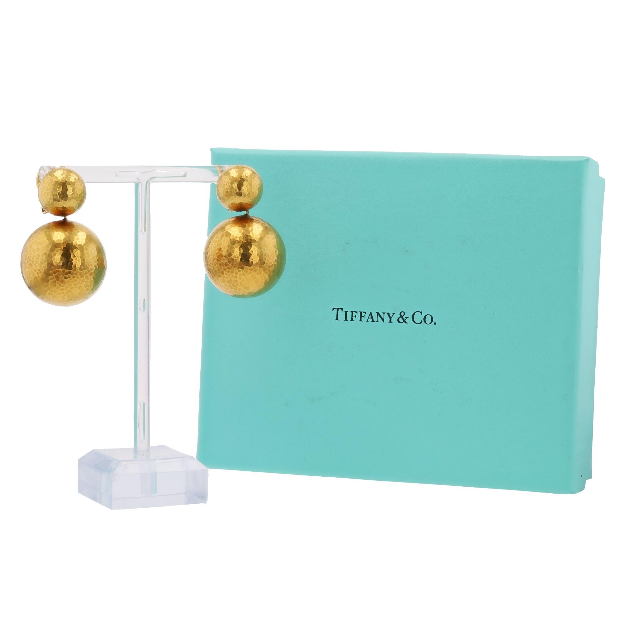 Women's Vintage Tiffany & Co Paloma Picasso 18k Gold Hammered Planets Drop Earrings For Sale
