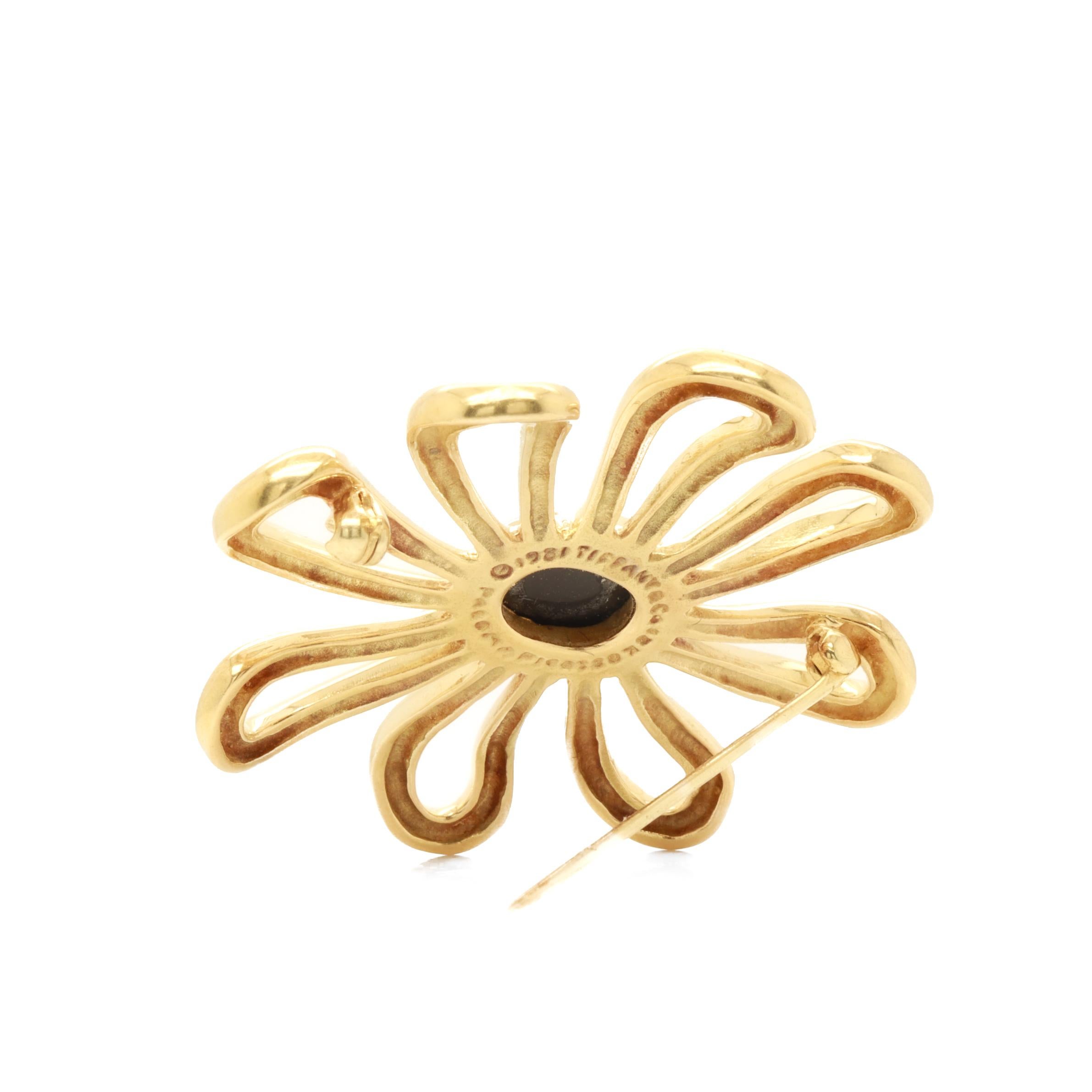 Vintage Tiffany & Co. Paloma Picasso 18K Gold & Onyx Daisy or Flower Brooch 7