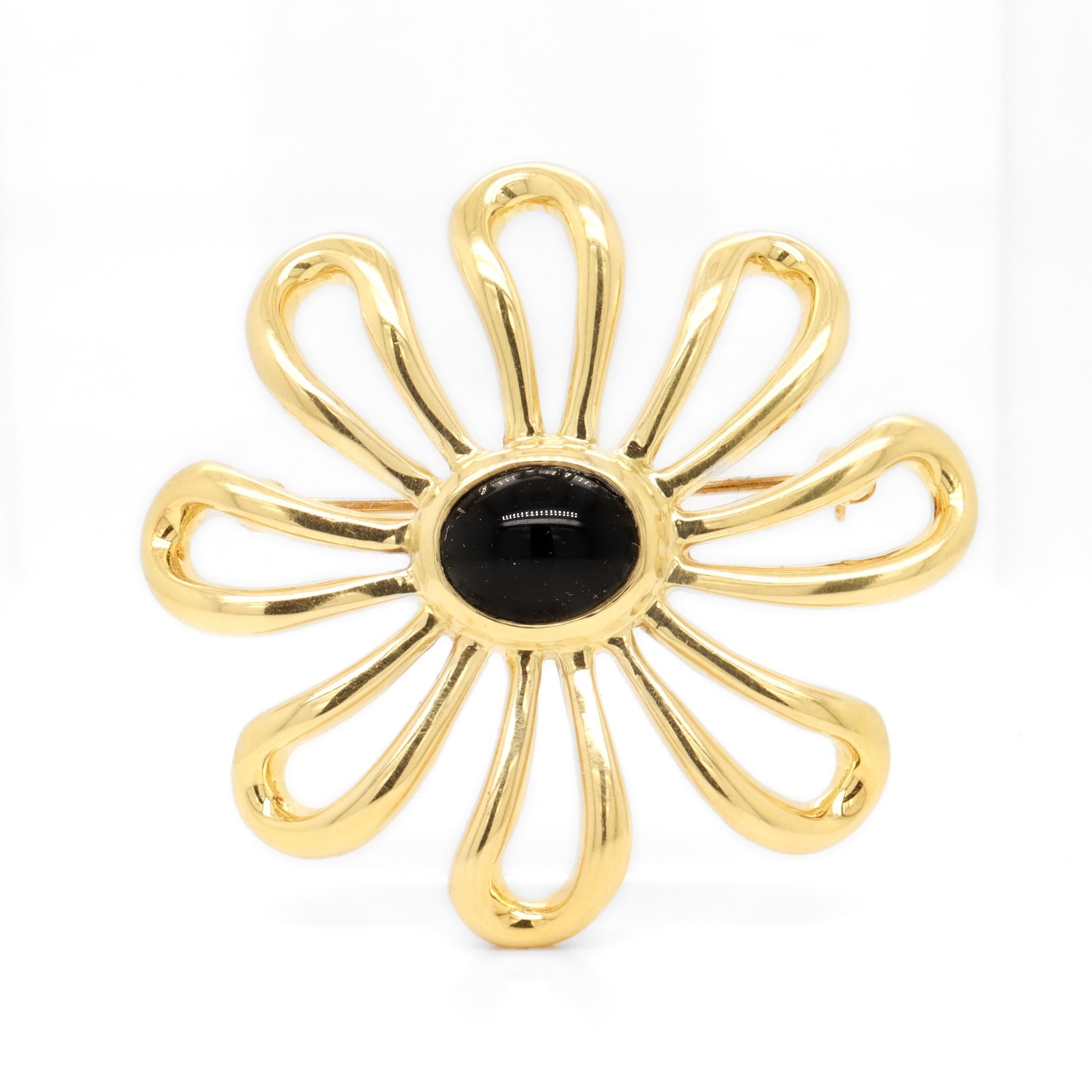Cabochon Vintage Tiffany & Co. Paloma Picasso 18K Gold & Onyx Daisy or Flower Brooch