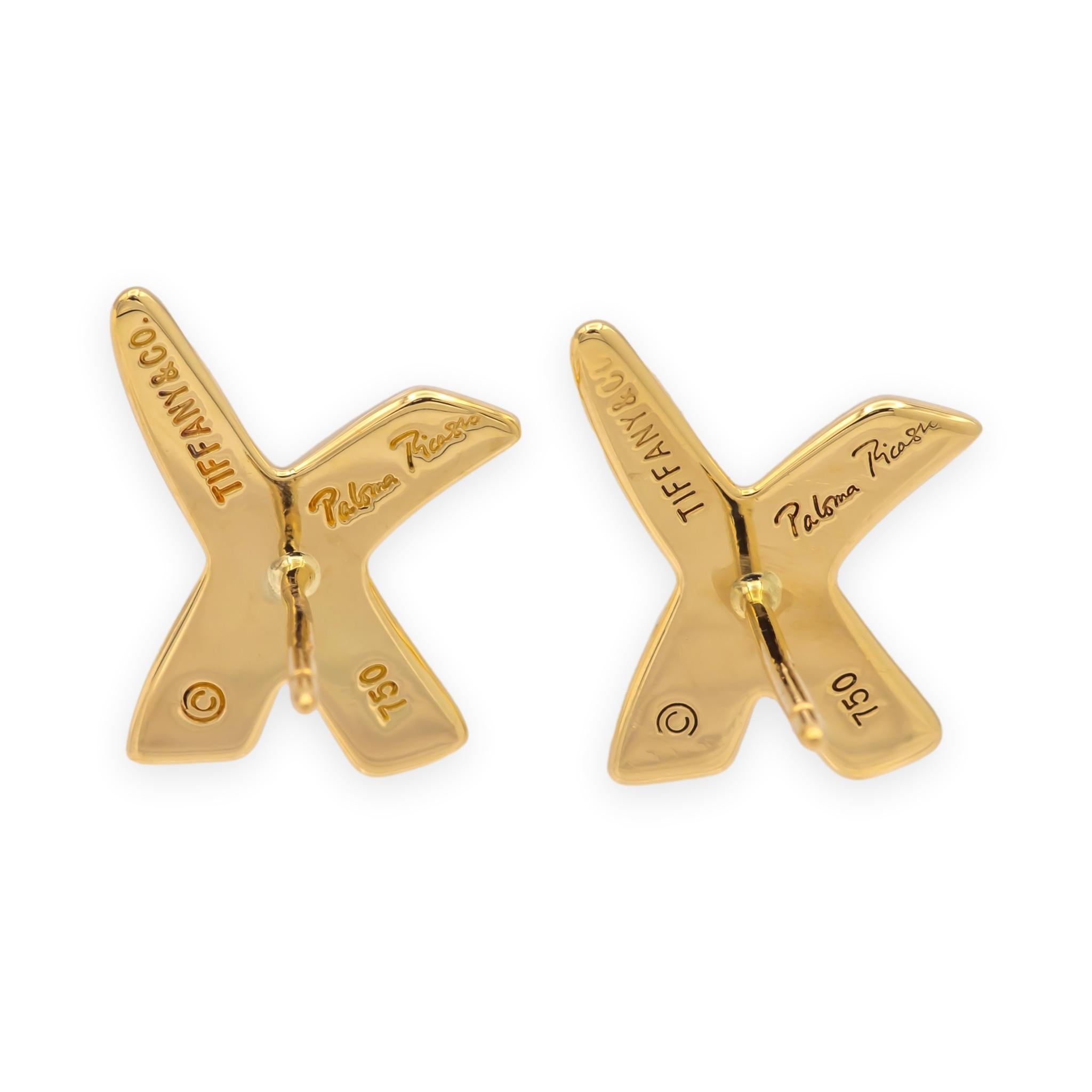 Tiffany & Co. d'epoca. Paloma Picasso Orecchini Graffiti X in oro giallo 18 carati Piccoli In condizioni ottime in vendita a New York, NY