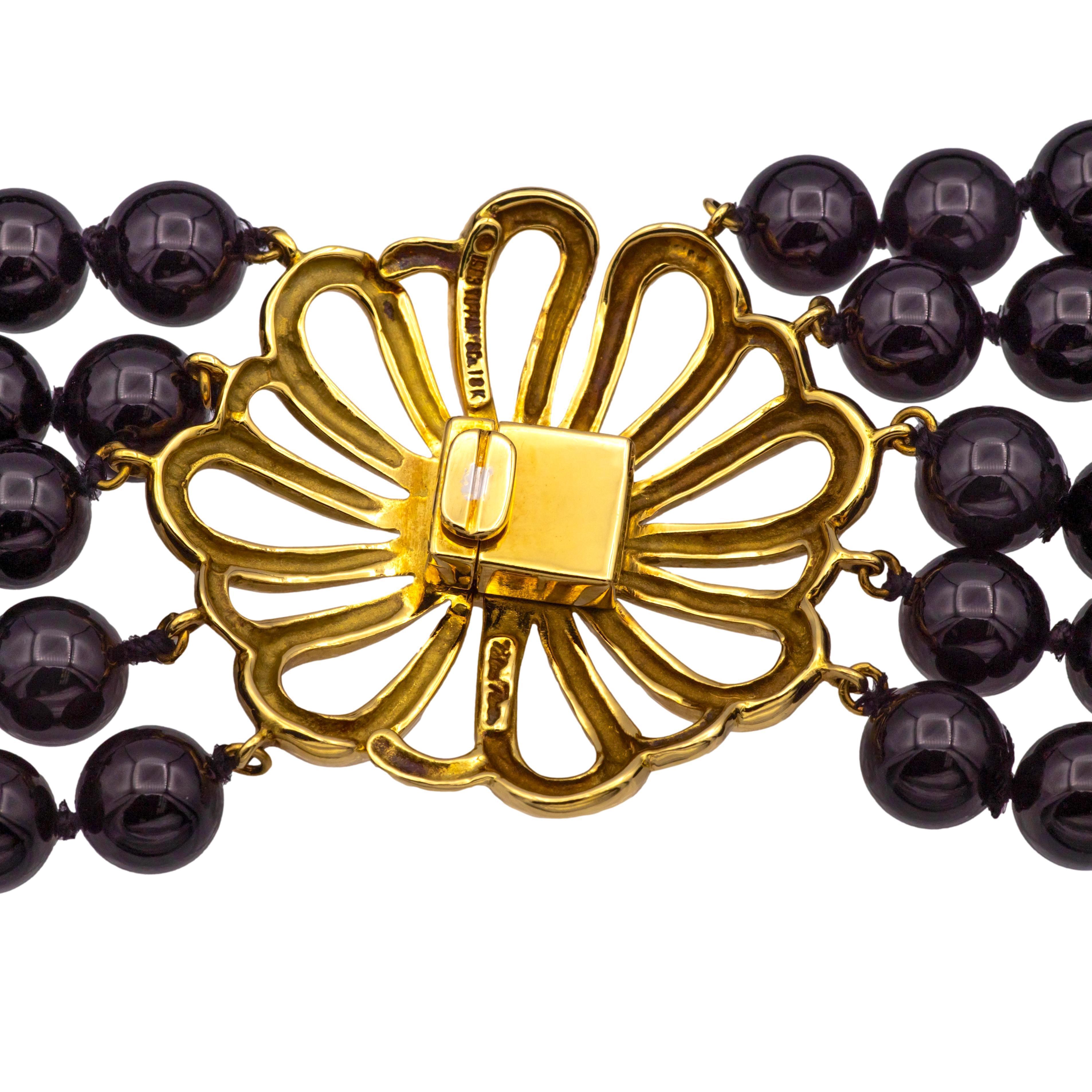 Round Cut Vintage Tiffany & Co. Paloma Picasso 5-Strand Onyx + 18K Y Gold Choker Necklace
