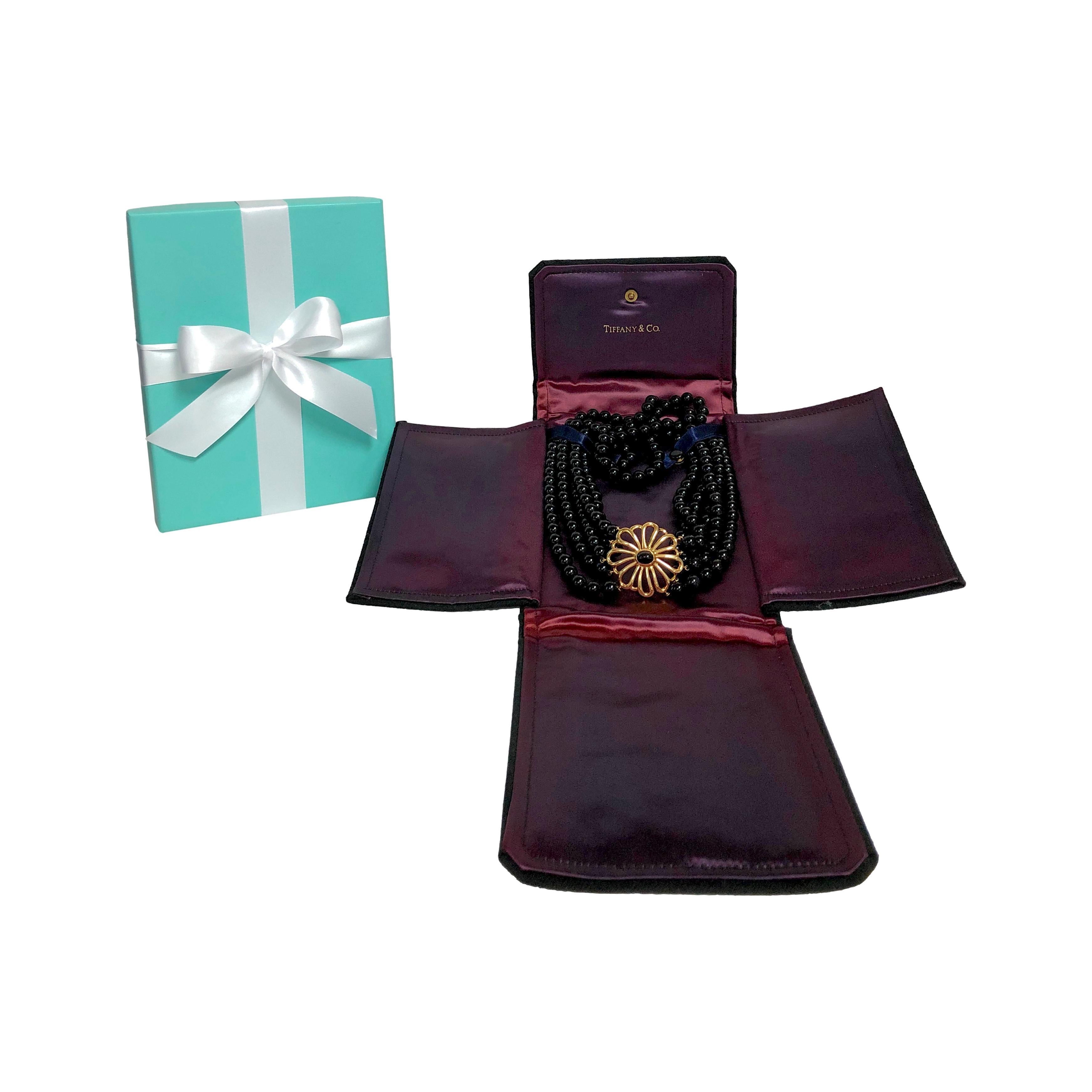 Vintage Tiffany & Co. Paloma Picasso 5-Strand Onyx + 18K Y Gold Choker Necklace 1