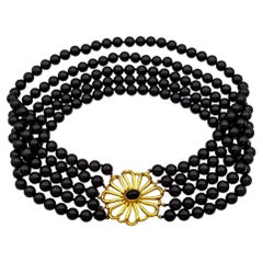 Vintage Tiffany & Co. Paloma Picasso 5-Strand Onyx + 18K Y Gold Choker Necklace