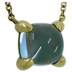 Vintage Tiffany & Co Paloma Picasso Blue Topaz 18k Yellow Gold Pendant Necklace