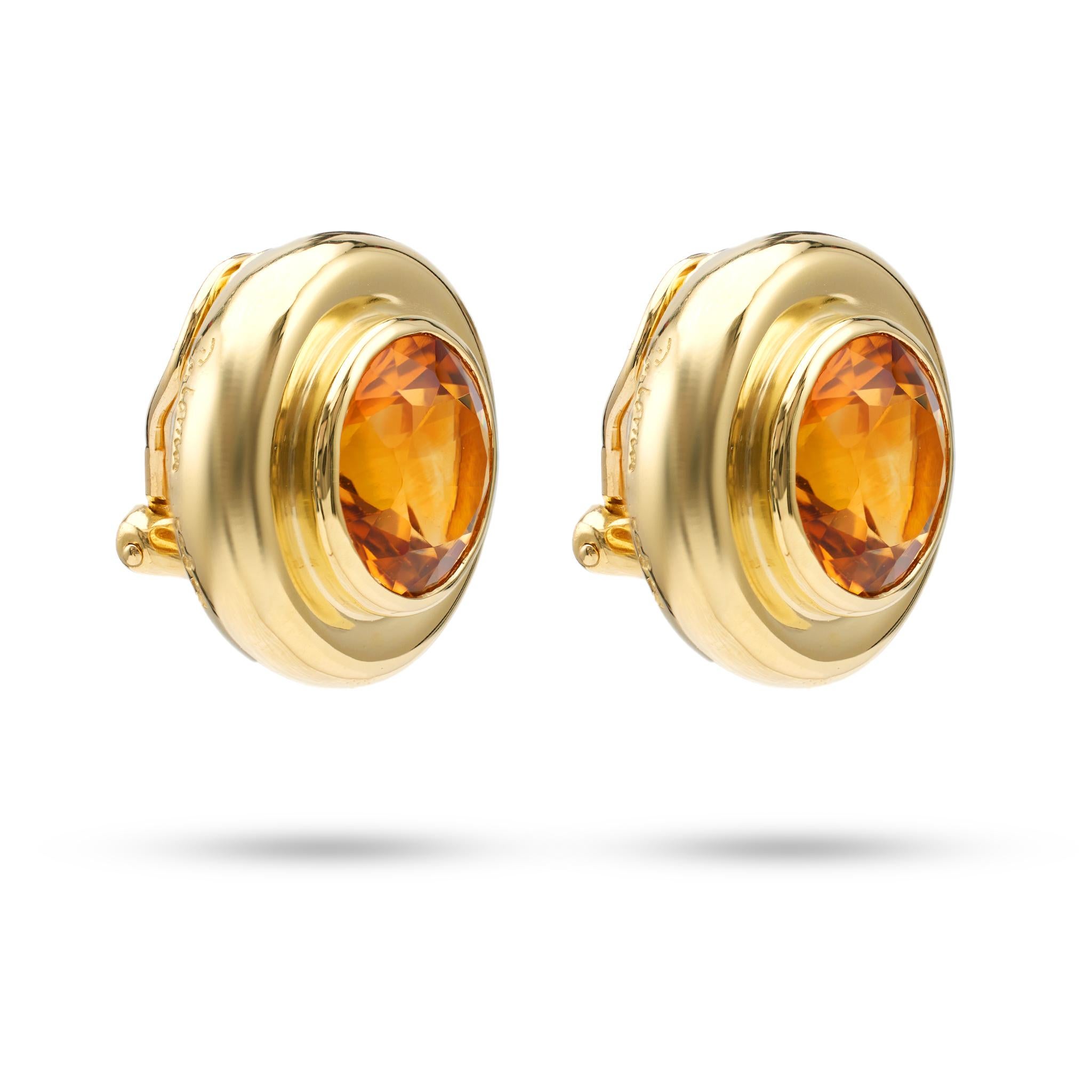 Vintage Tiffany & Co. Paloma Picasso Citrine 18k Yellow Gold Clip On Earrings In Good Condition For Sale In Beverly Hills, CA