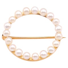 Vintage Tiffany 
Co Pearl 14K Yellow Gold Circular Brooch