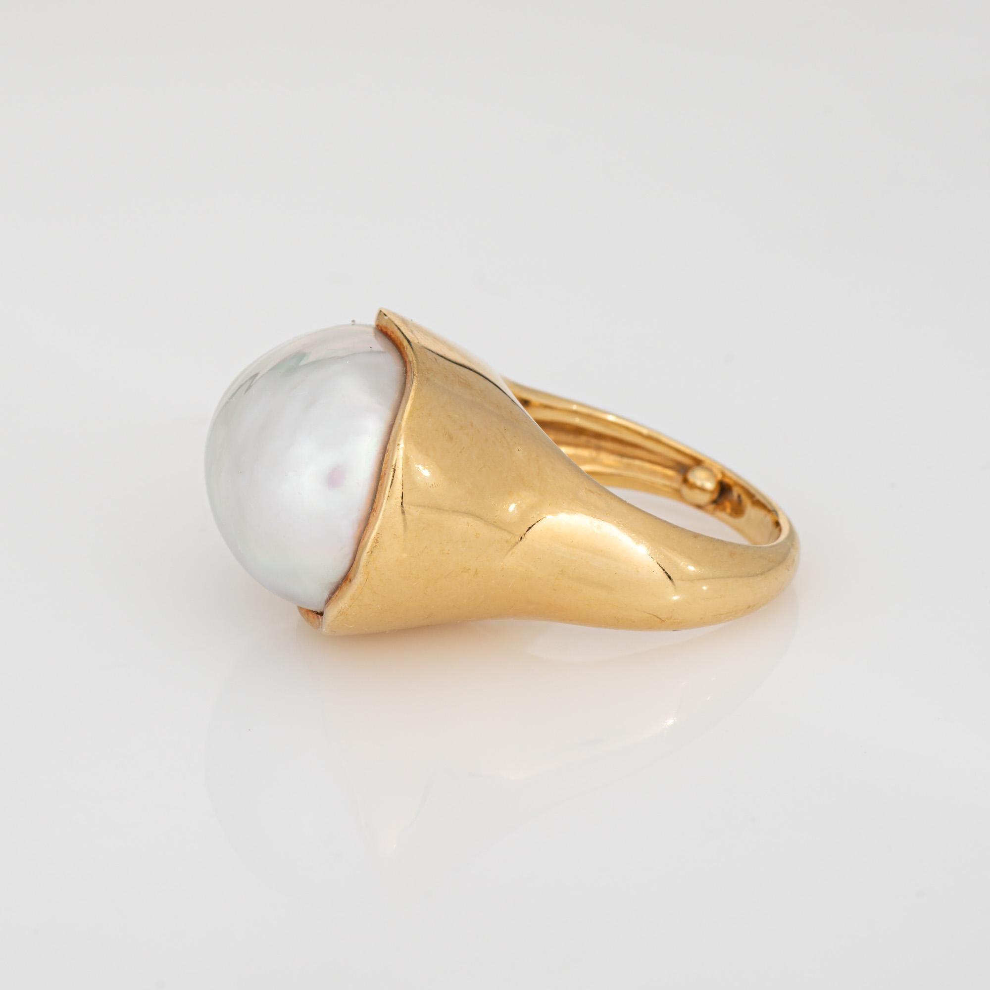 Vintage Tiffany & Co Anillo de perlas Elsa Peretti Sz 5.5 Oro amarillo 18k Firmado Cabujón en venta