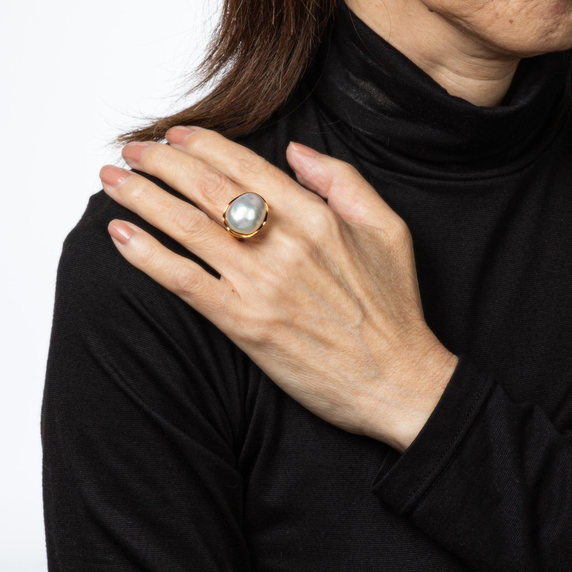 De las mujeres Vintage Tiffany & Co Anillo de perlas Elsa Peretti Sz 5.5 Oro amarillo 18k Firmado en venta