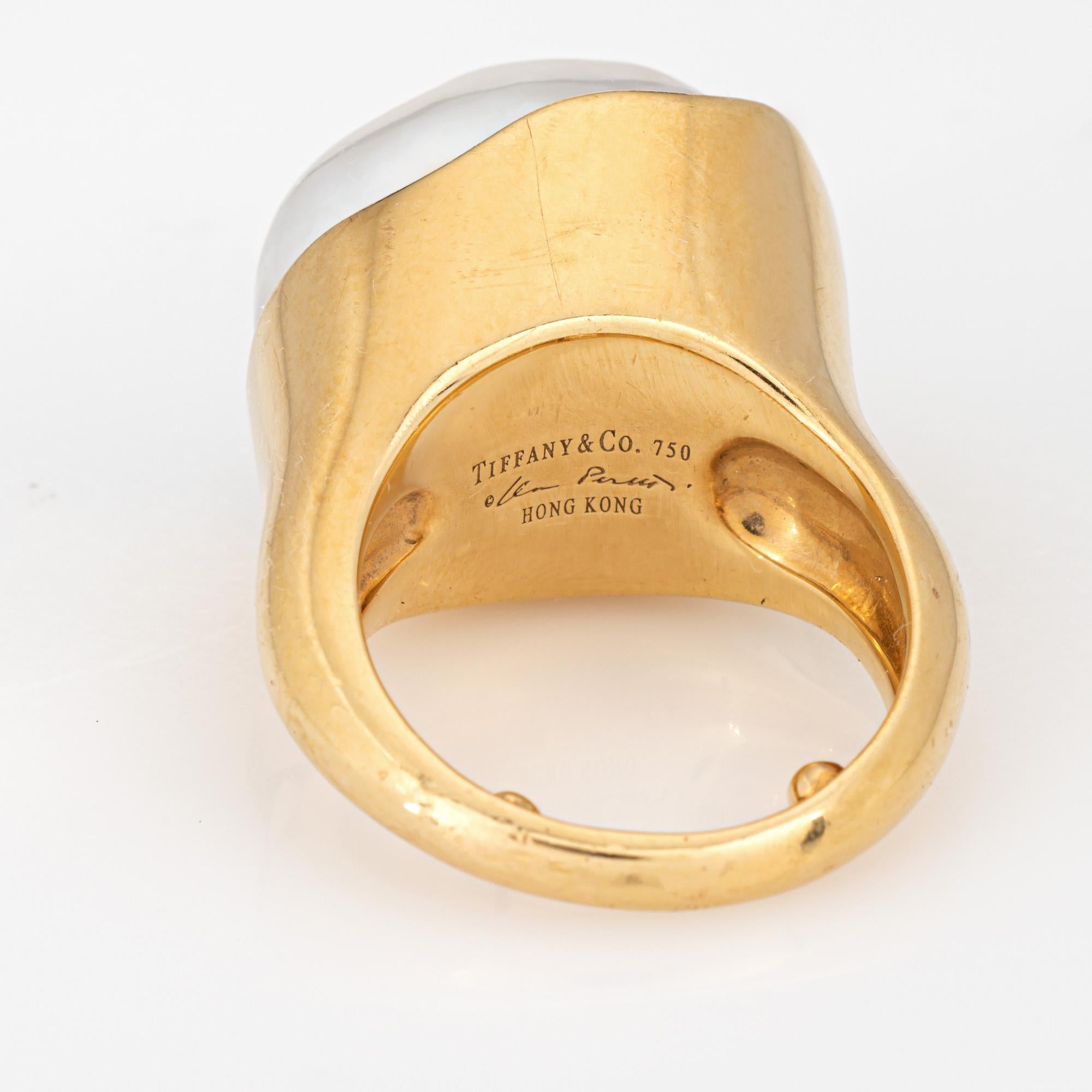 Vintage Tiffany & Co Anillo de perlas Elsa Peretti Sz 5.5 Oro amarillo 18k Firmado en venta 1
