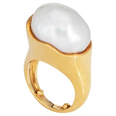 Vintage Tiffany & Co Anillo de perlas Elsa Peretti Sz 5.5 Oro amarillo 18k Firmado