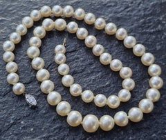 Vintage Tiffany & Co. Pearl Strand Necklace Platinum 85% Clasp Diamond 14k 20"