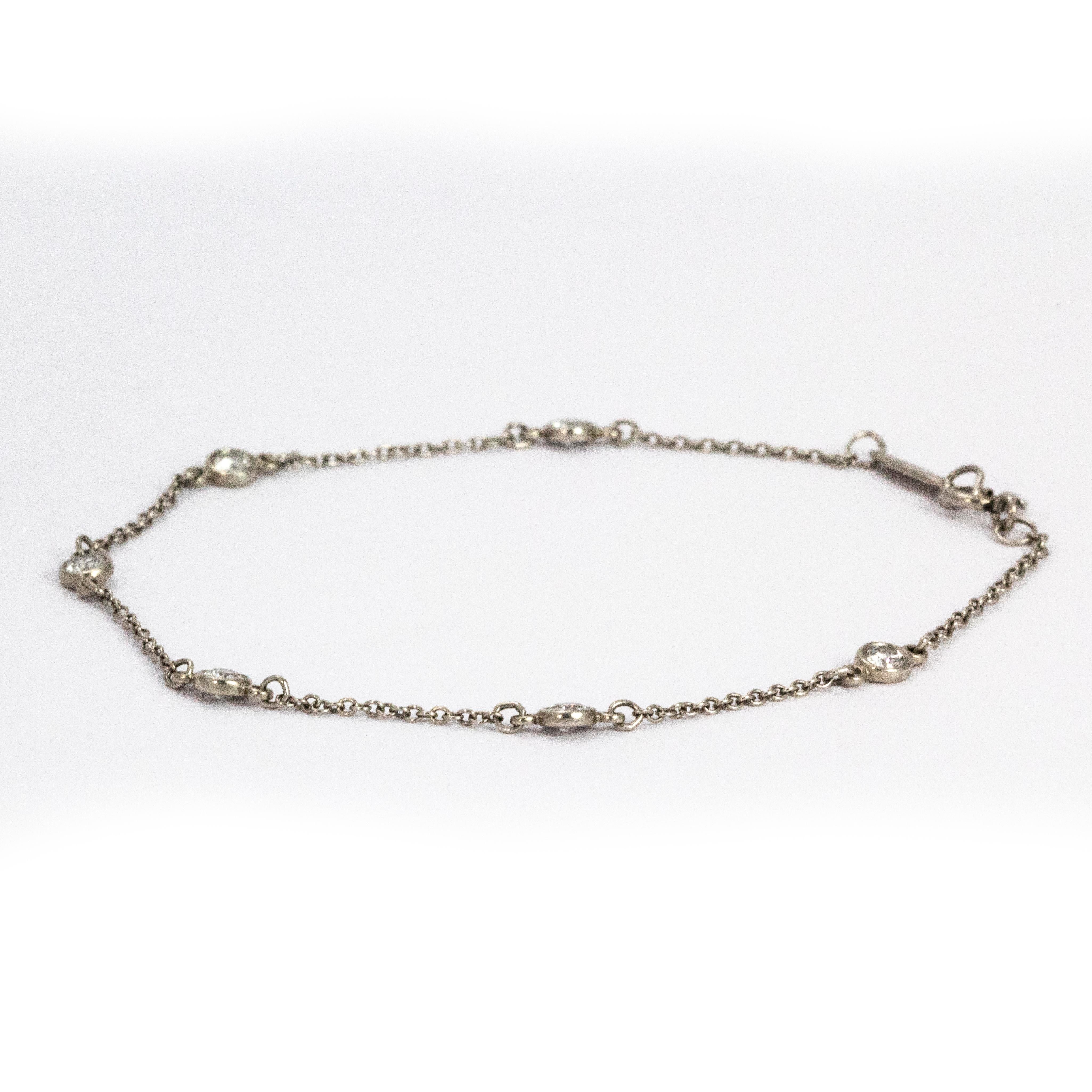 Delicate and beautiful Tiffany & co Diamond and platinum bracelet. Simply stunning!

Length: 6 1/3 inches