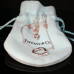 Vintage Tiffany & Co Peretti Open Heart Pendant Necklace Silver 925 16" + Pouch
