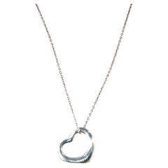 Vintage Tiffany & Co Peretti Open Heart Pendant Necklace Silver 925 16" + Pouch
