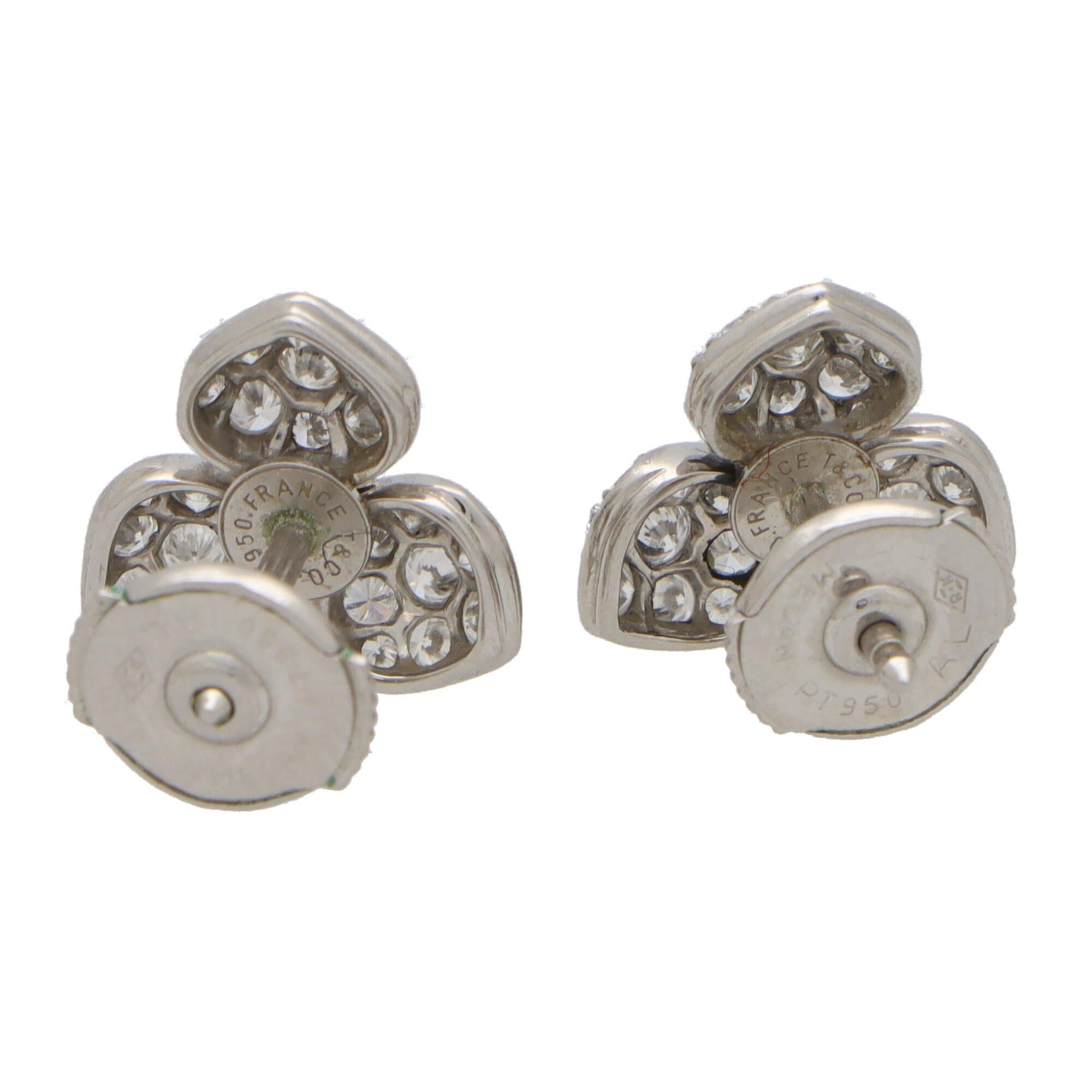 Round Cut Vintage Tiffany & Co. Petals Diamond Earrings Set in Platinum