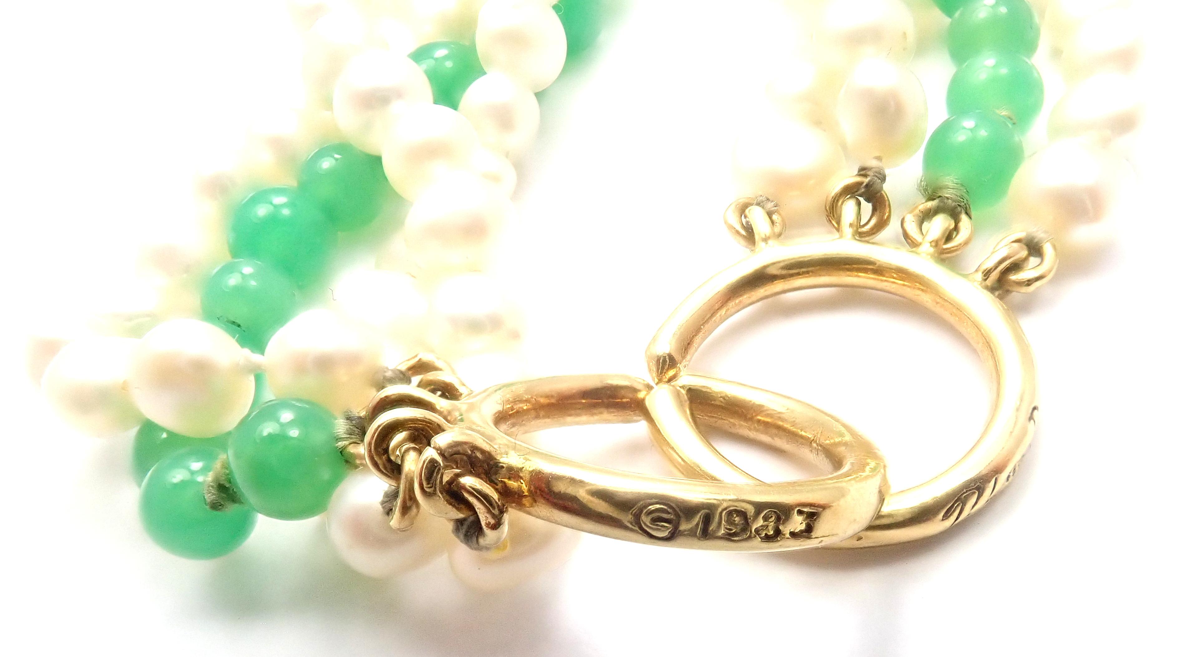 Vintage Tiffany & Co. Picasso Torsade Pearl Chrysoprase Yellow Gold Necklace In Excellent Condition In Southampton, PA