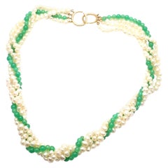 Retro Tiffany & Co. Picasso Torsade Pearl Chrysoprase Yellow Gold Necklace