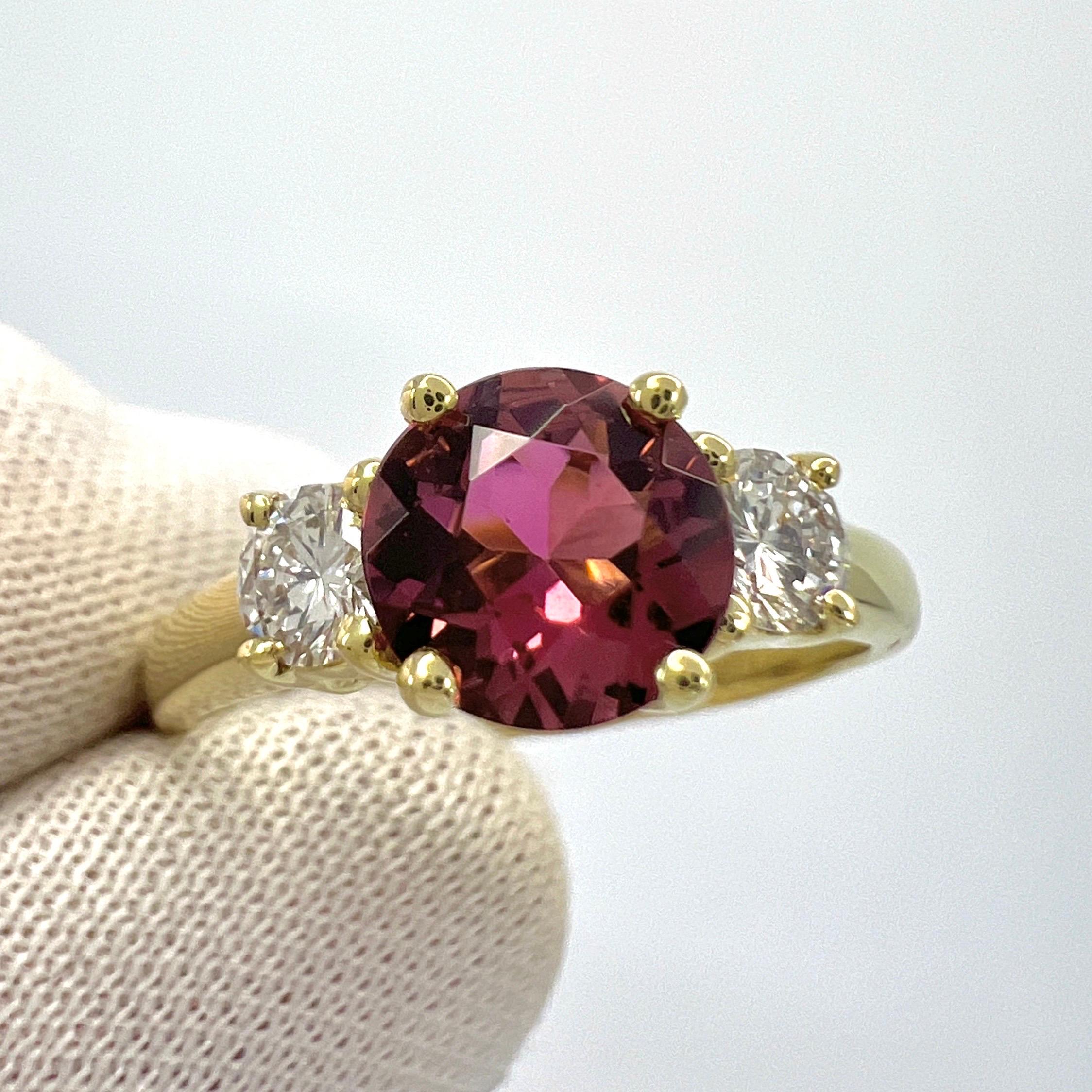 Vintage Tiffany & Co Pink Tourmaline & Diamond 18k Yellow Gold Three Stone Ring 5