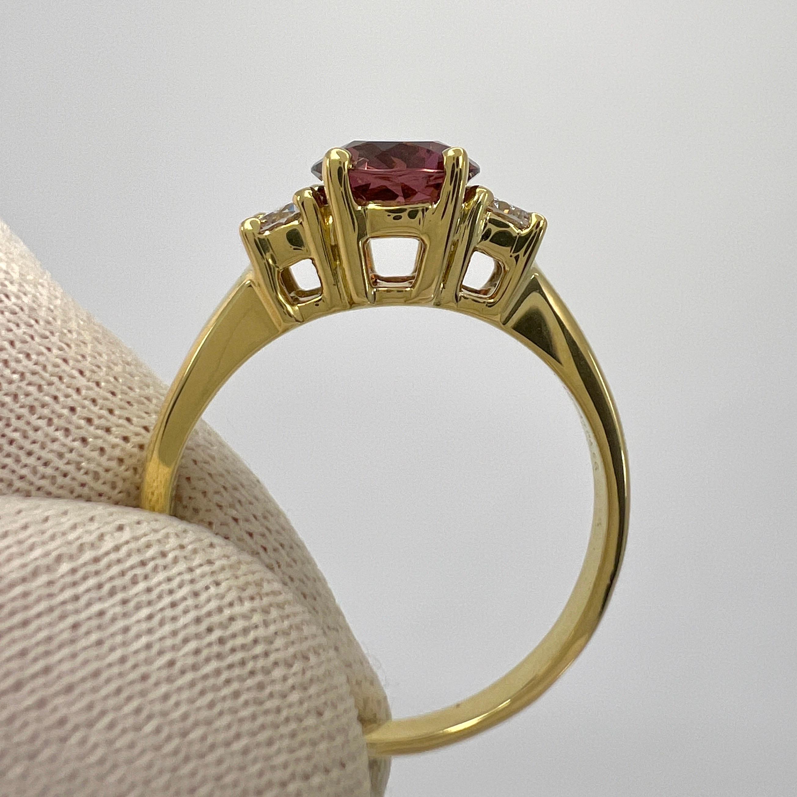 Vintage Tiffany & Co Pink Tourmaline & Diamond 18k Yellow Gold Three Stone Ring 2