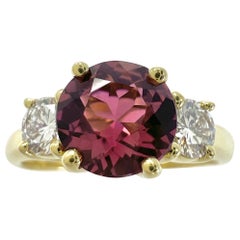 Vintage Tiffany & Co Pink Tourmaline & Diamond 18k Yellow Gold Three Stone Ring