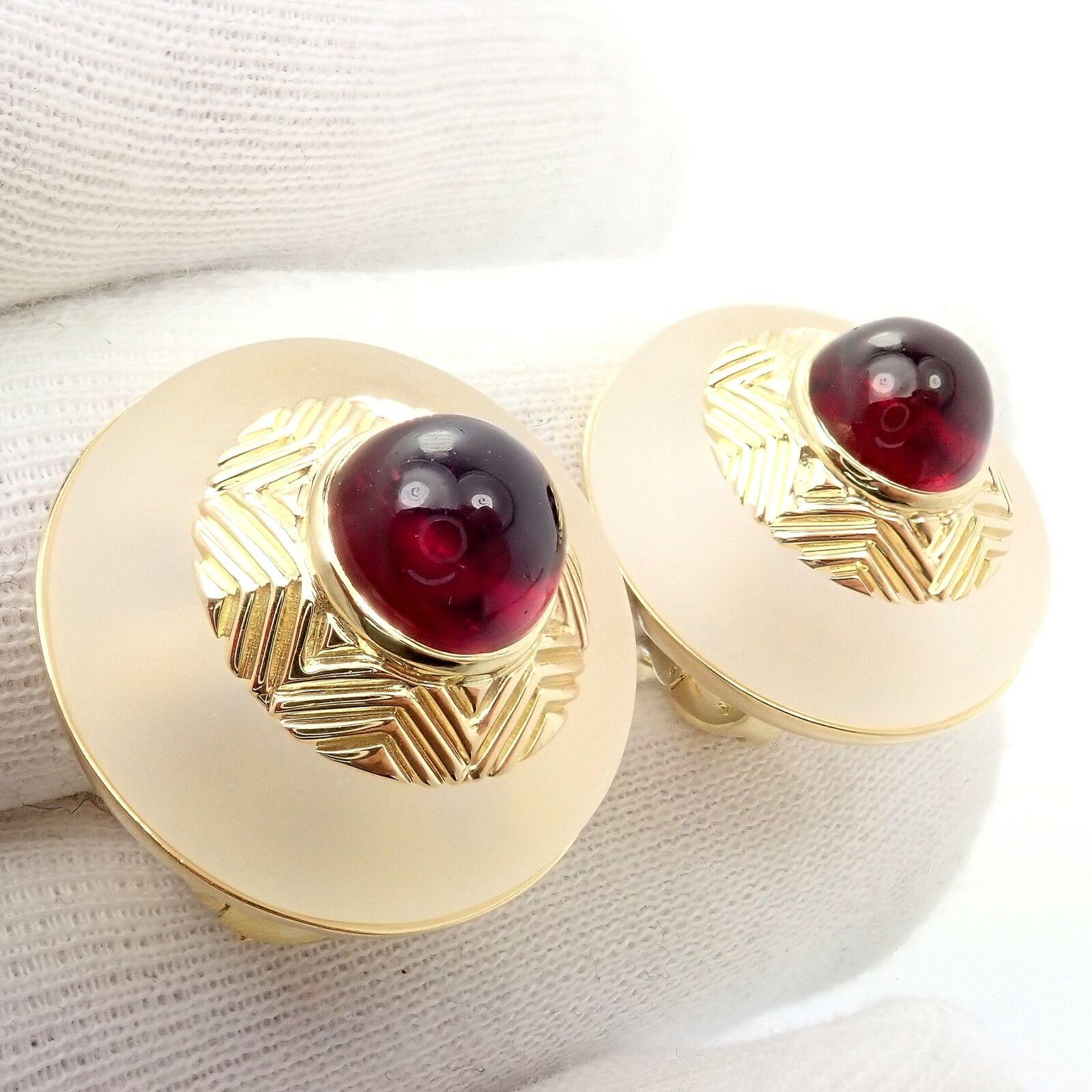 Cabochon Vintage Tiffany & Co Pink Tourmaline Rock Crystal Yellow Gold Earrings For Sale