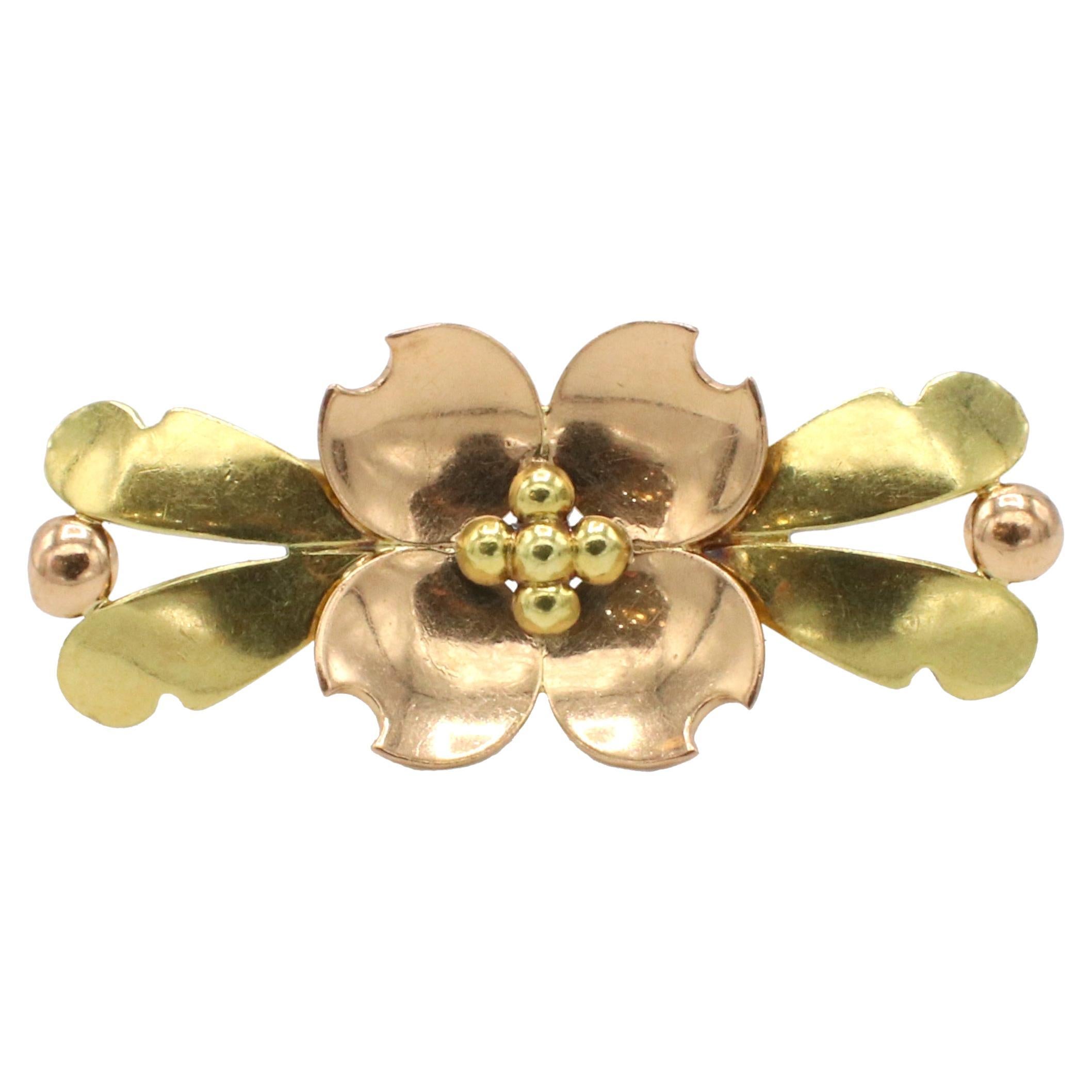 Vintage Tiffany & Co. Pink & Yellow Gold Flower Pin Brooch
